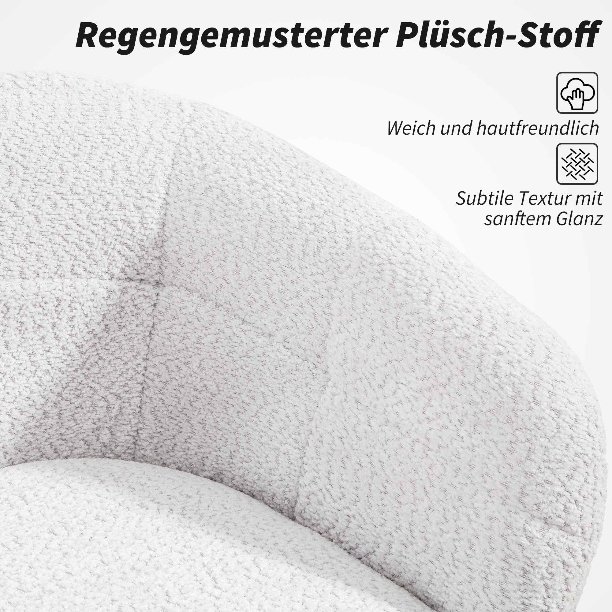 Gepolsterter Bürostuhl mit Plüschbezug, Wannen-Design, rollbarer Schreibtischstuhl, Stahlbasis, Creme+Schwarz