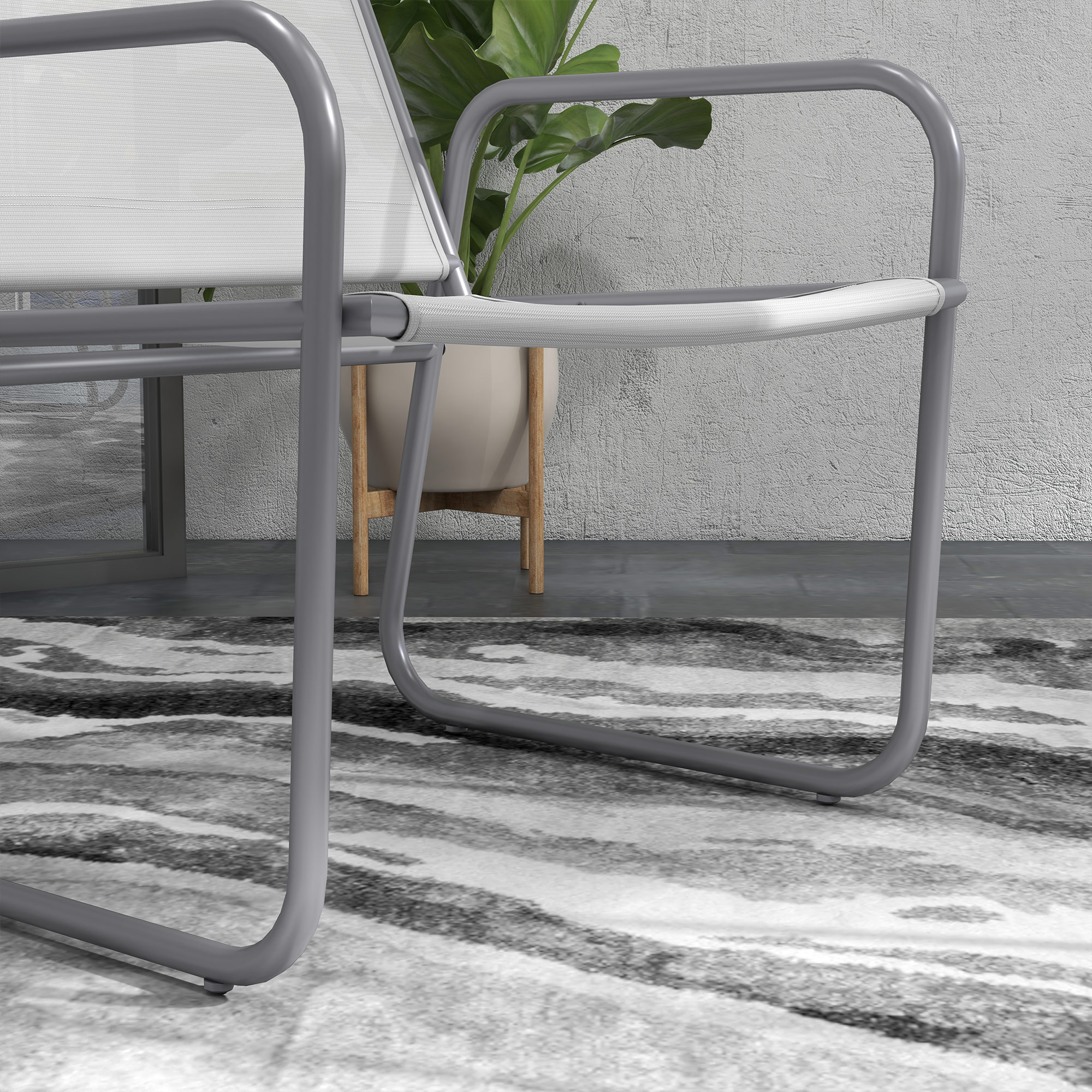 3-teiliges Gartenmöbelset, 2 Stühle mit atmungsaktivem Stoffbezug, 1 runder Tisch Ø60 cm, Hellgrau