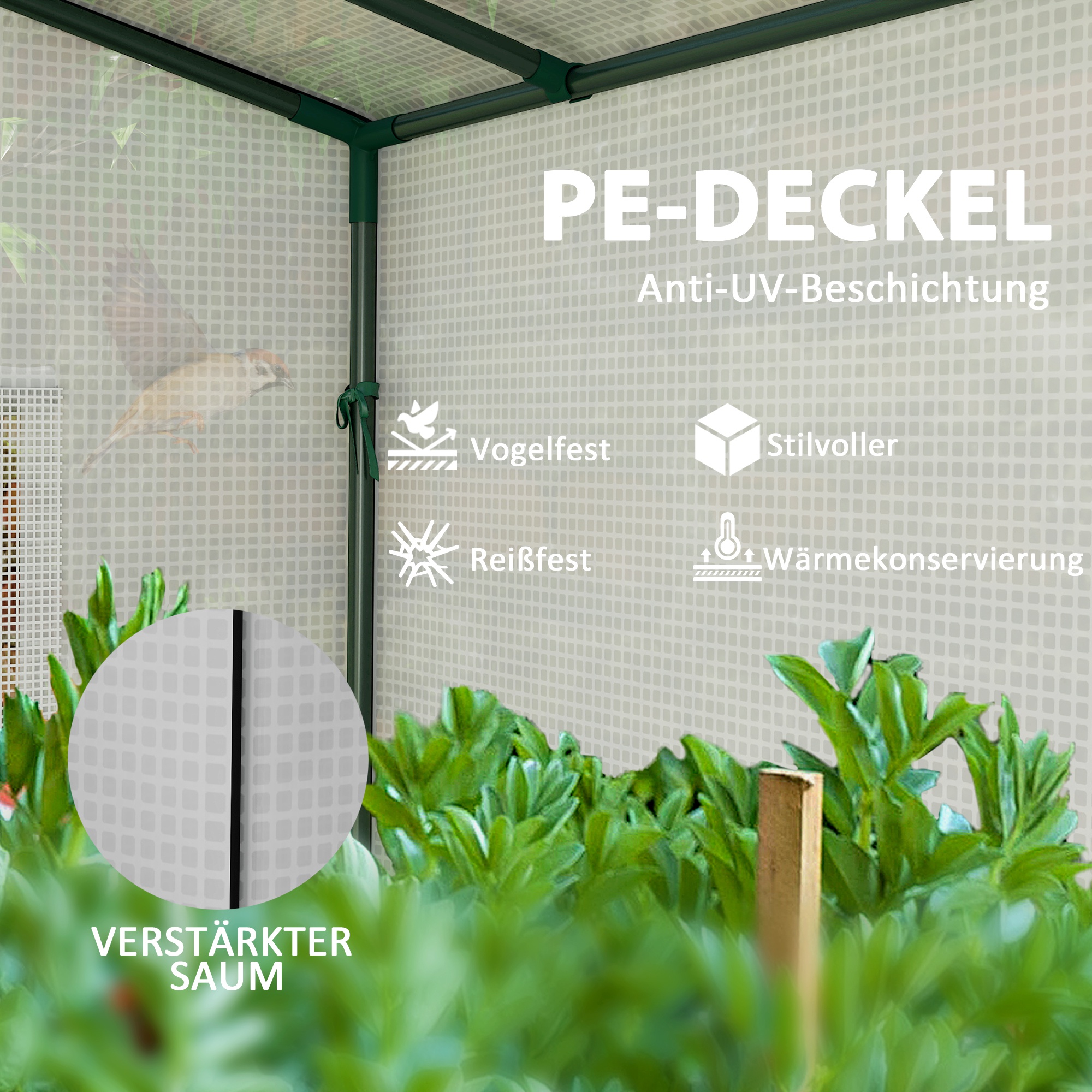 Mini-Gewächshaus, Anlehn-Gewächshaus mit Rolltür und Netzfenstern, UV-beständig, für Blumen, Setzlinge, Pflanzen, Weiß