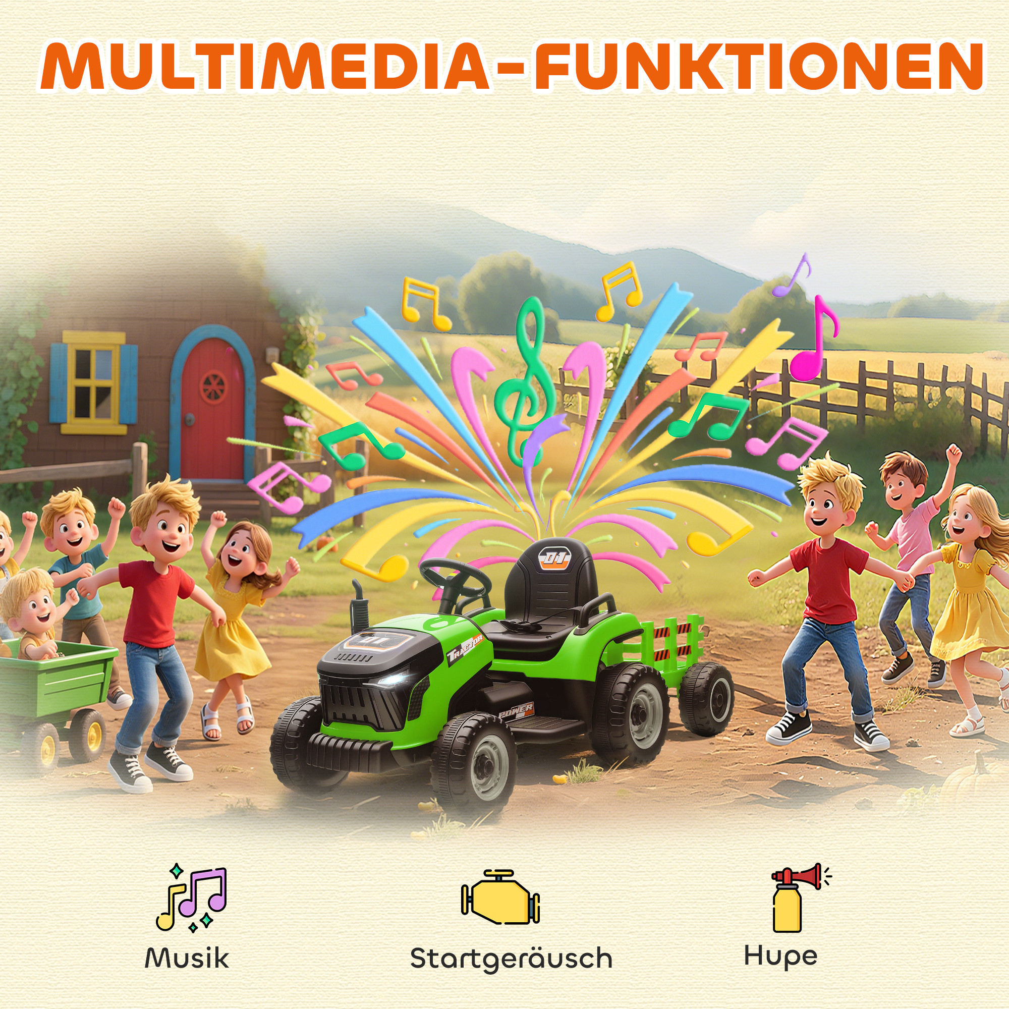 Kindertraktor, mit Fernbedienung, grün