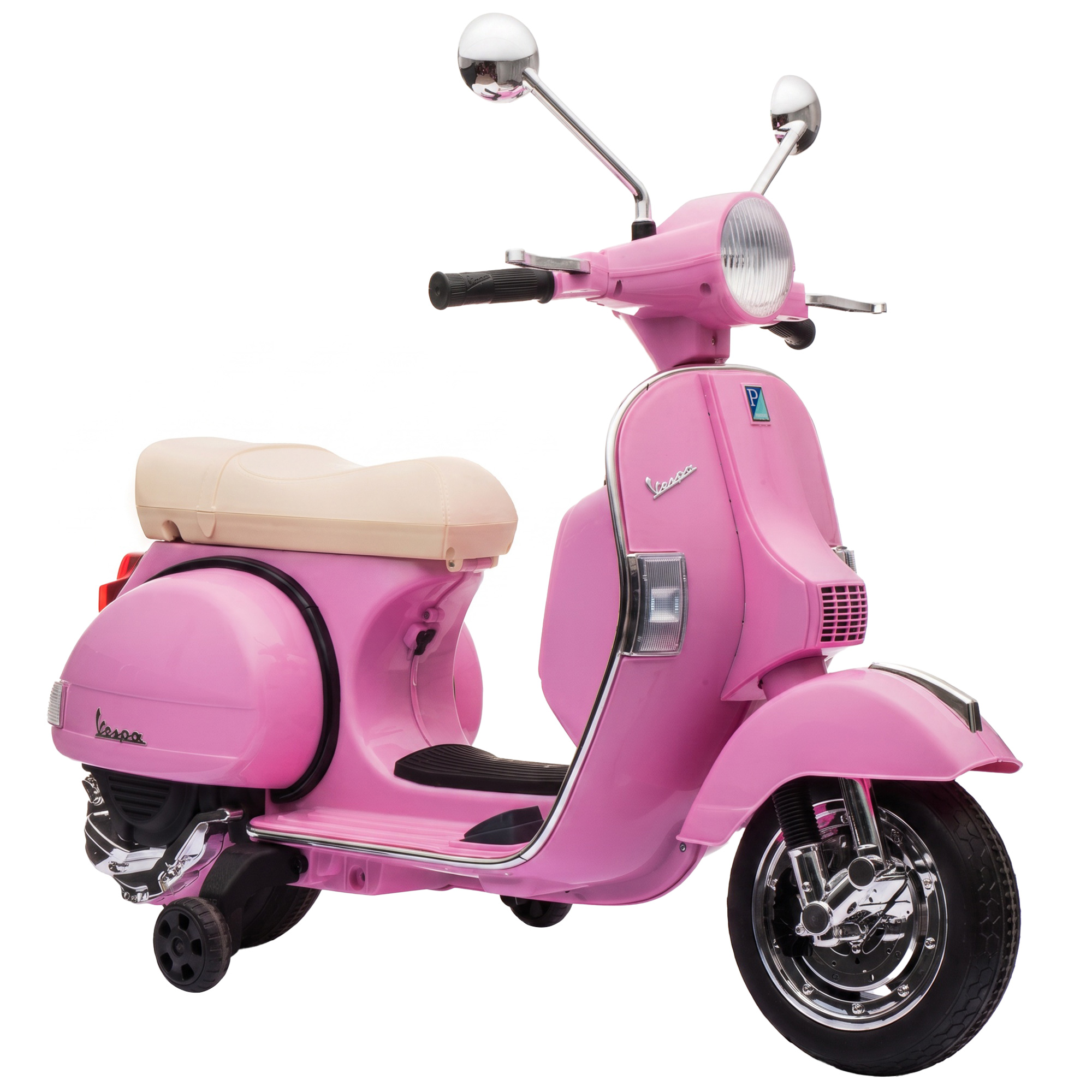Elektro Motorrad Kinder Vespa PX150 12V Elektromotorrad mit Lithium Akku 35W 2 Motoren 25° Lenkbegrenzung für 3-6 Jahre
