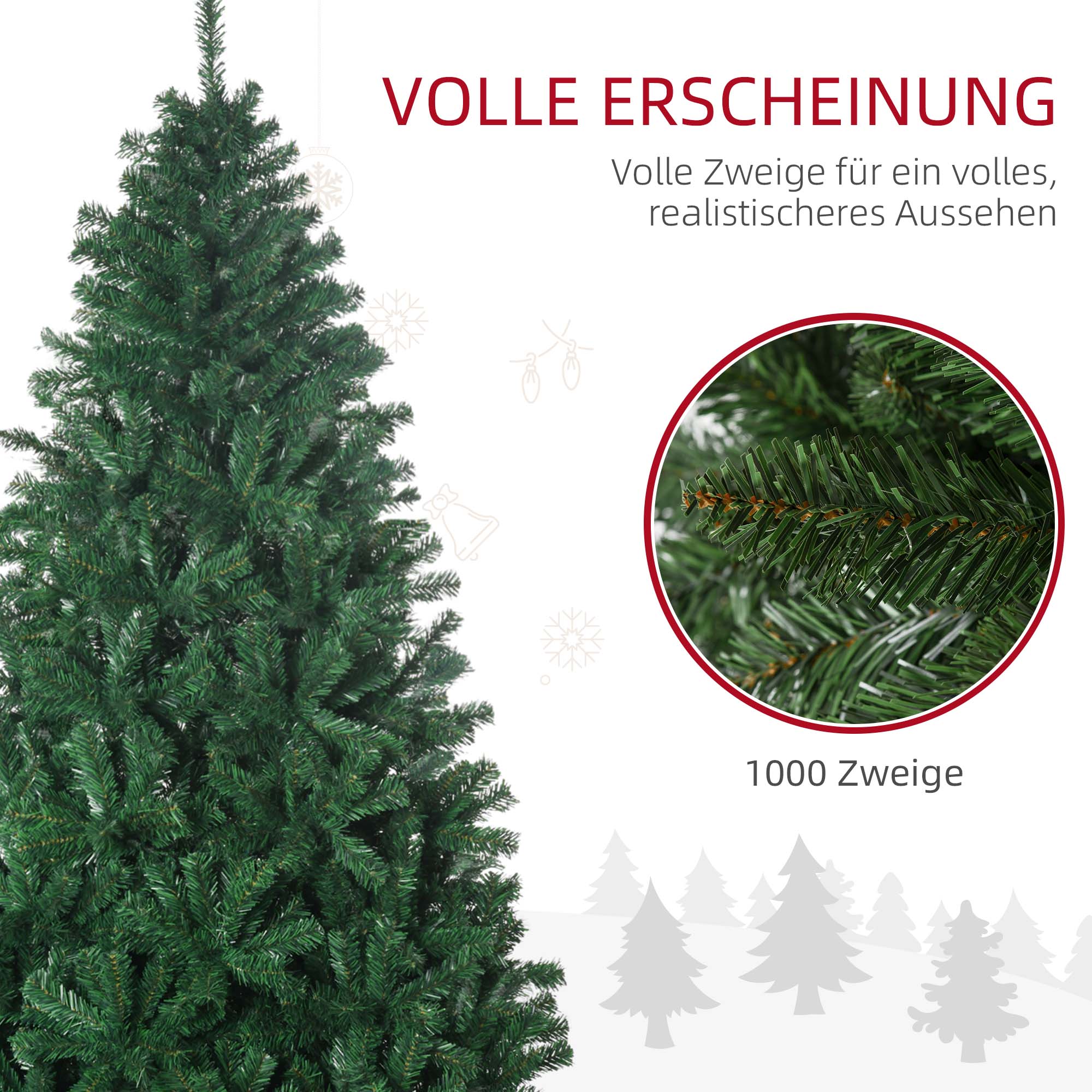 Künstlicher Weihnachtsbaum 180 cm künstlich Tannenbaum mit 1000 Spitzen Christbaum Weihnachtsdeko inkl. Metallständer für drinnen