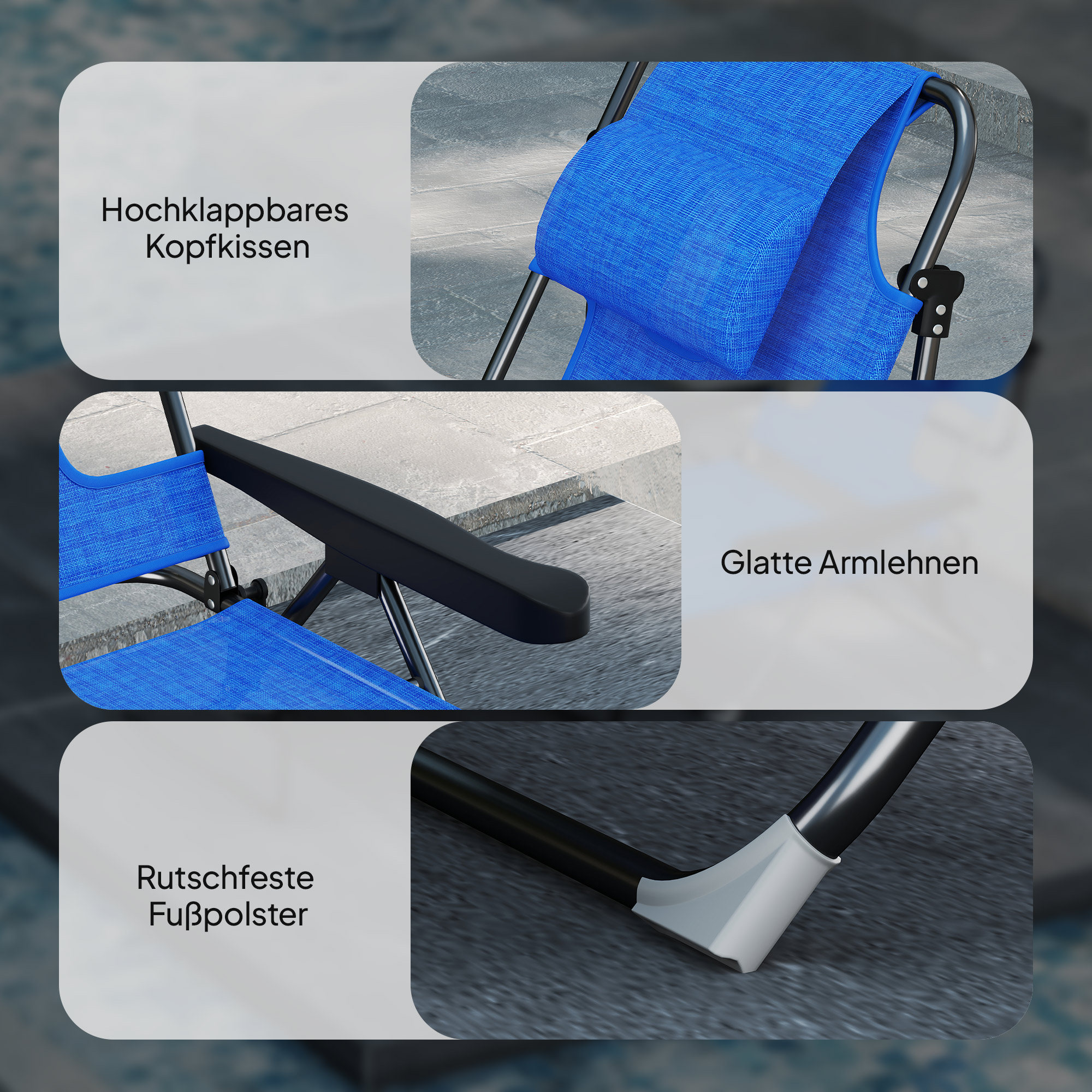 Sonnenliege Gartenliegen Relaxliege, klappbar, wetterbeständig, 194 cm x 72 cm x 31 cm, Schwarz + Dunkelblau