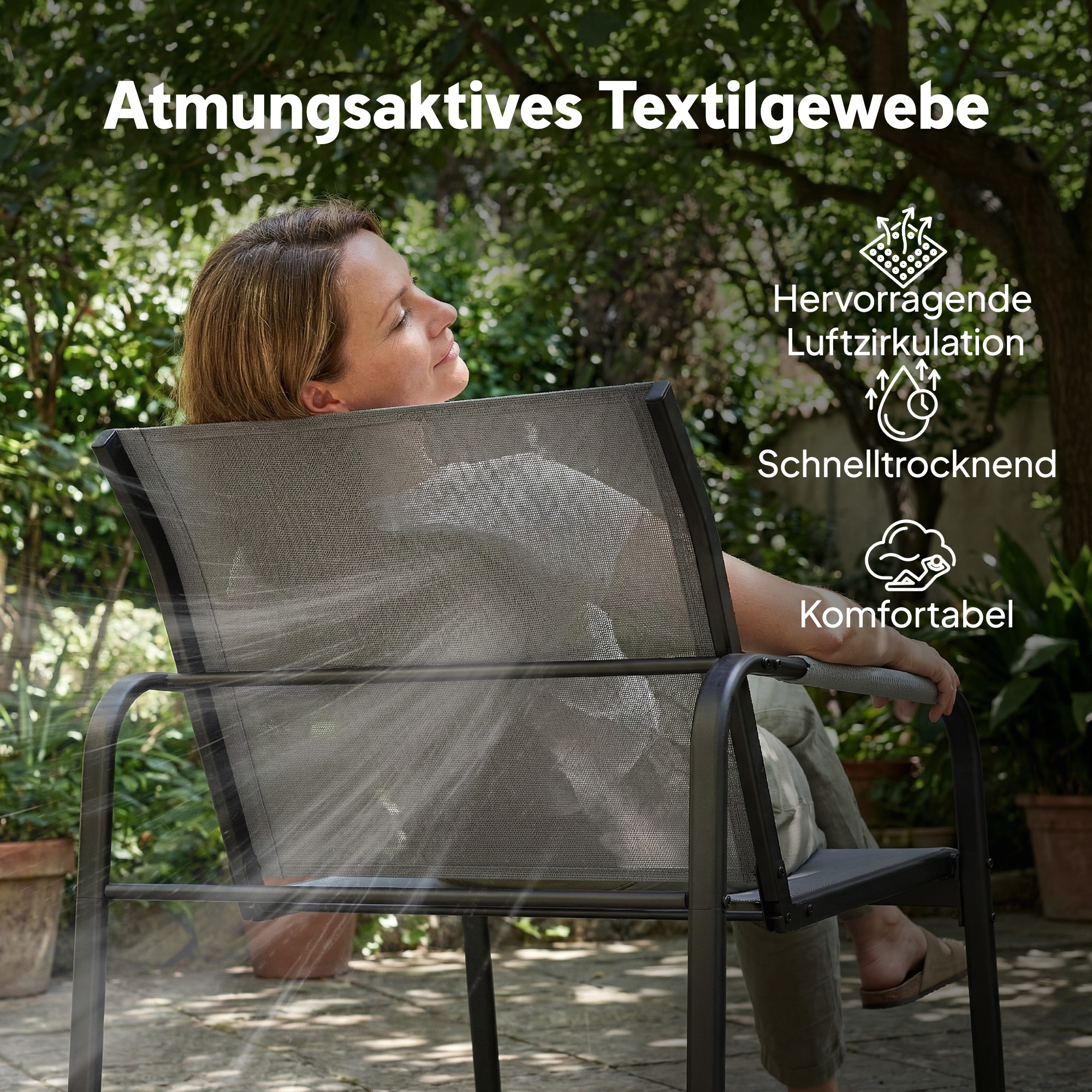 Gartenmöbel Set Sitzgruppe für 4 Personen Atmungsaktiv Gartenlounge mit 2er Sofa 2 Sessel Seilflecht Rund Tisch Fußpads