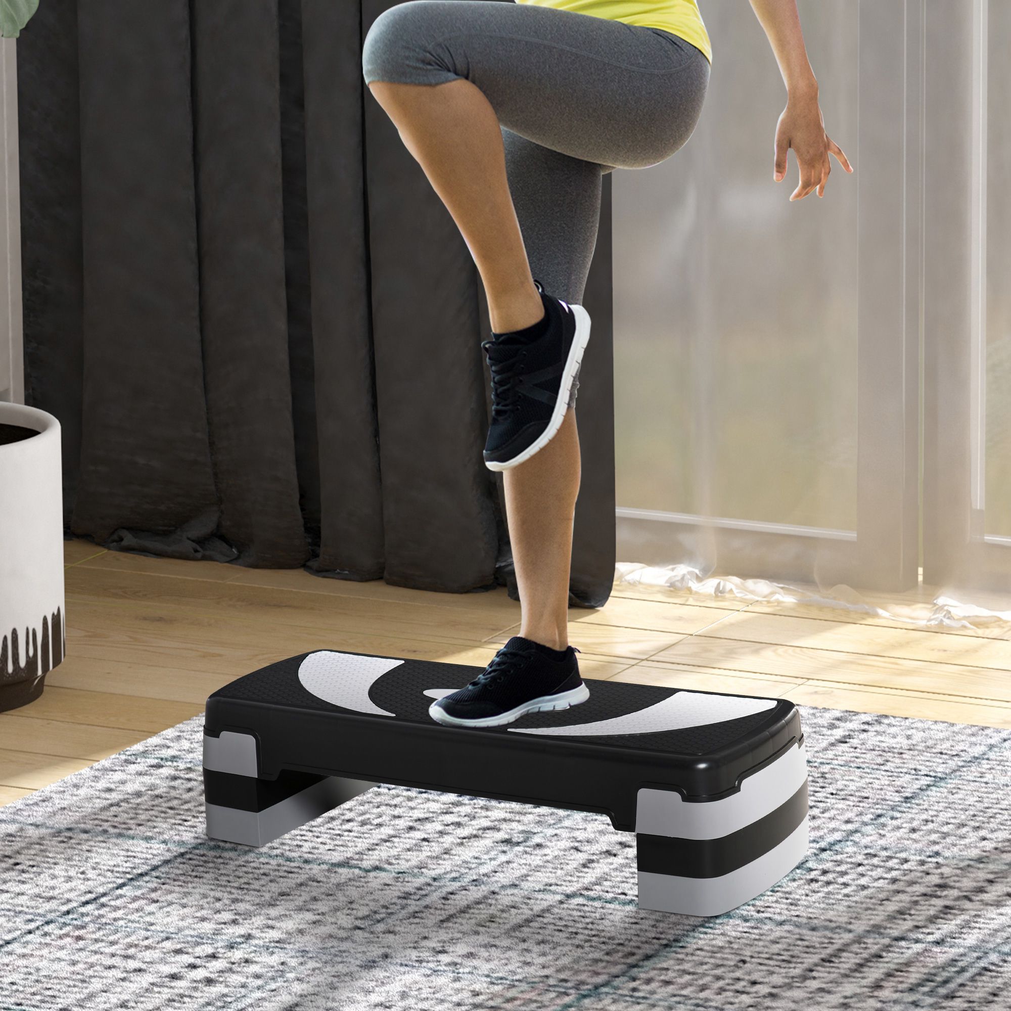 Aerobic-Stepper 3-stufig höhenverstellbar 80 x 31 x 20 cm Schwarz+Grau