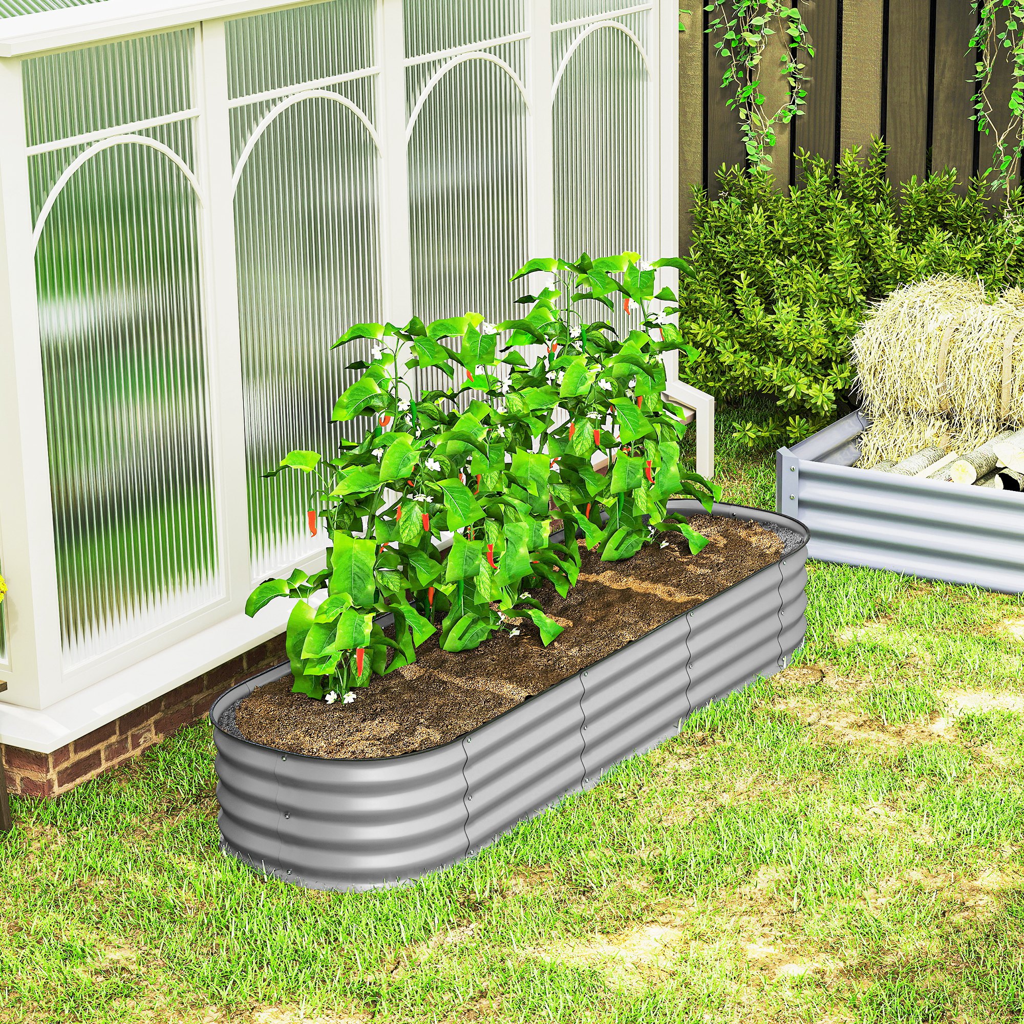 Hochbeet Pflanzenbeet, modulares Hochbett, geschützte Kanten, Design ohne Boden,  195 x 62 x 30 cm, Silber