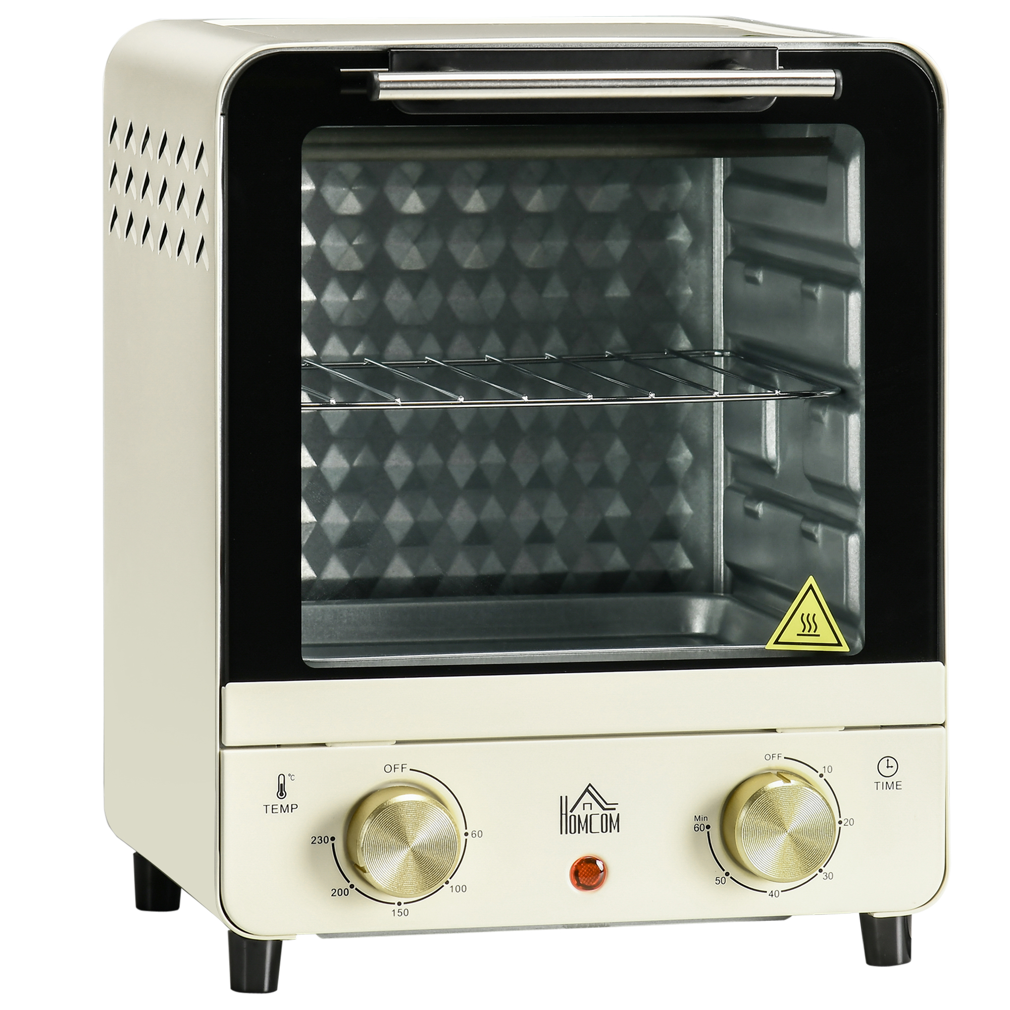Mini Ofen 15L Fassungsvermögen, höhenverstellbares Backblech und Gitterrost, 1000W, Cremeweiß