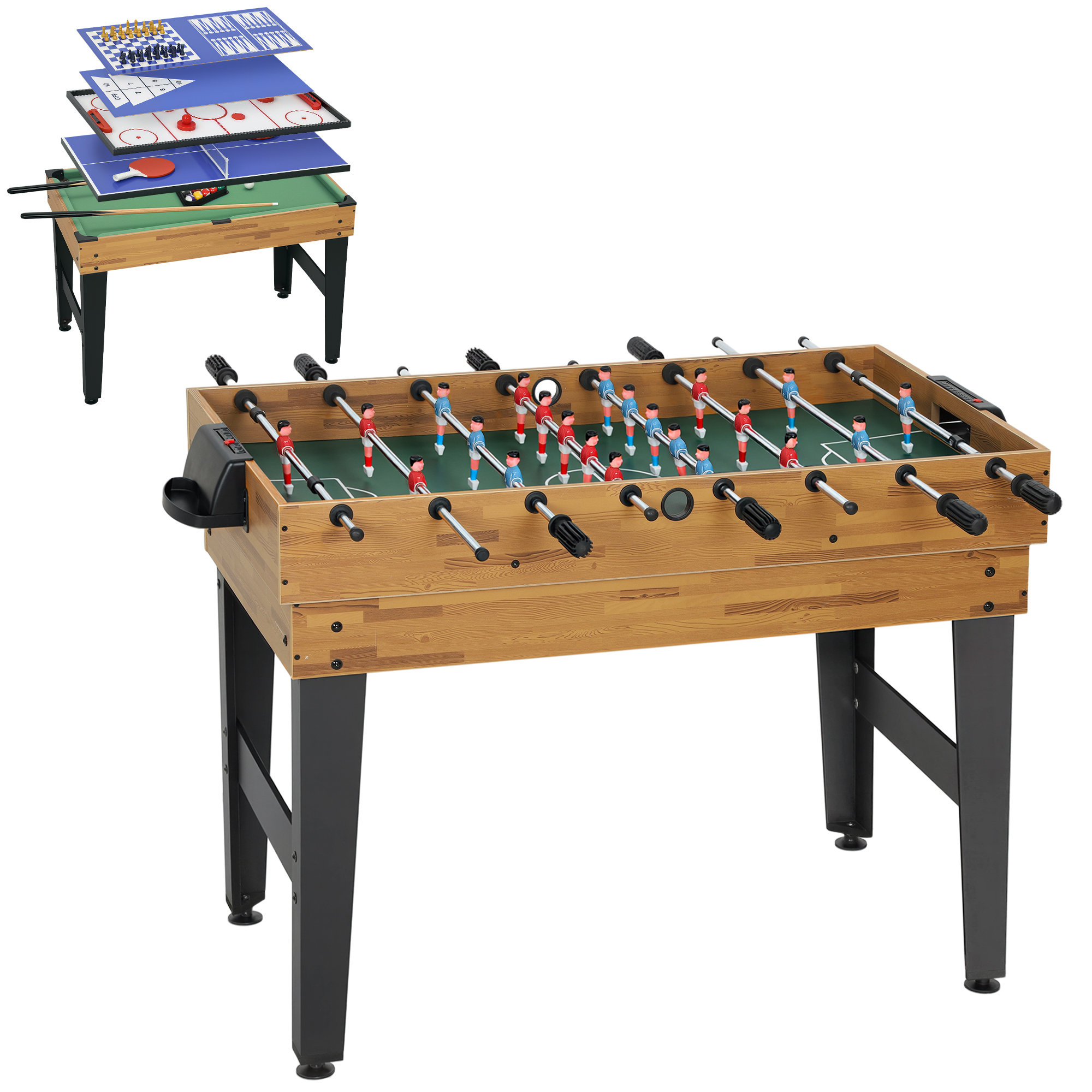 13-in-1 Spieletisch, Tischfußball, Schach, Billard, Tischtennis und mehr, MDF, Kunststoff, Walnuss