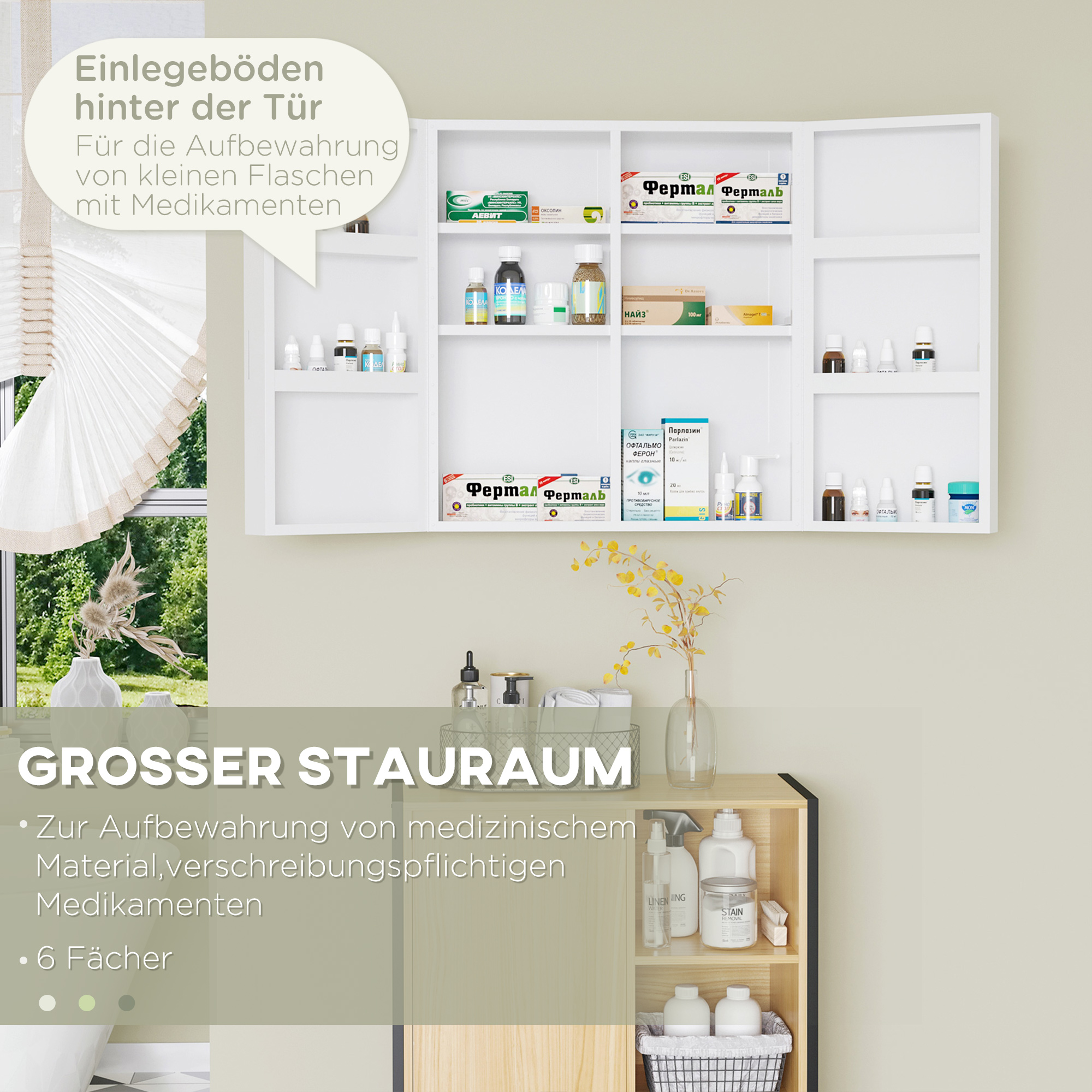 Medizinschrank, 6 Innenfächer, abschließbar, 2 Türen, stabiles Stahlgehäuse, weiß, 55 x 18 x 60 cm