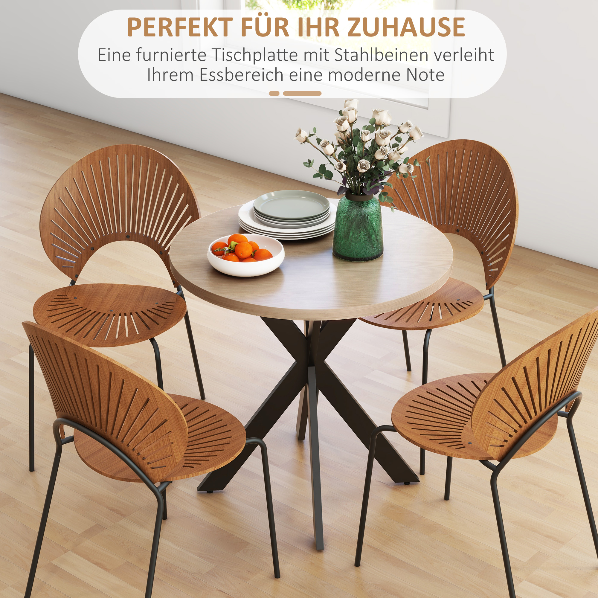 Esstisch 75 x 75 cm rund Küchentisch für 2-4 Personen modern Esszimmertisch mit Spinnenfuß Braun