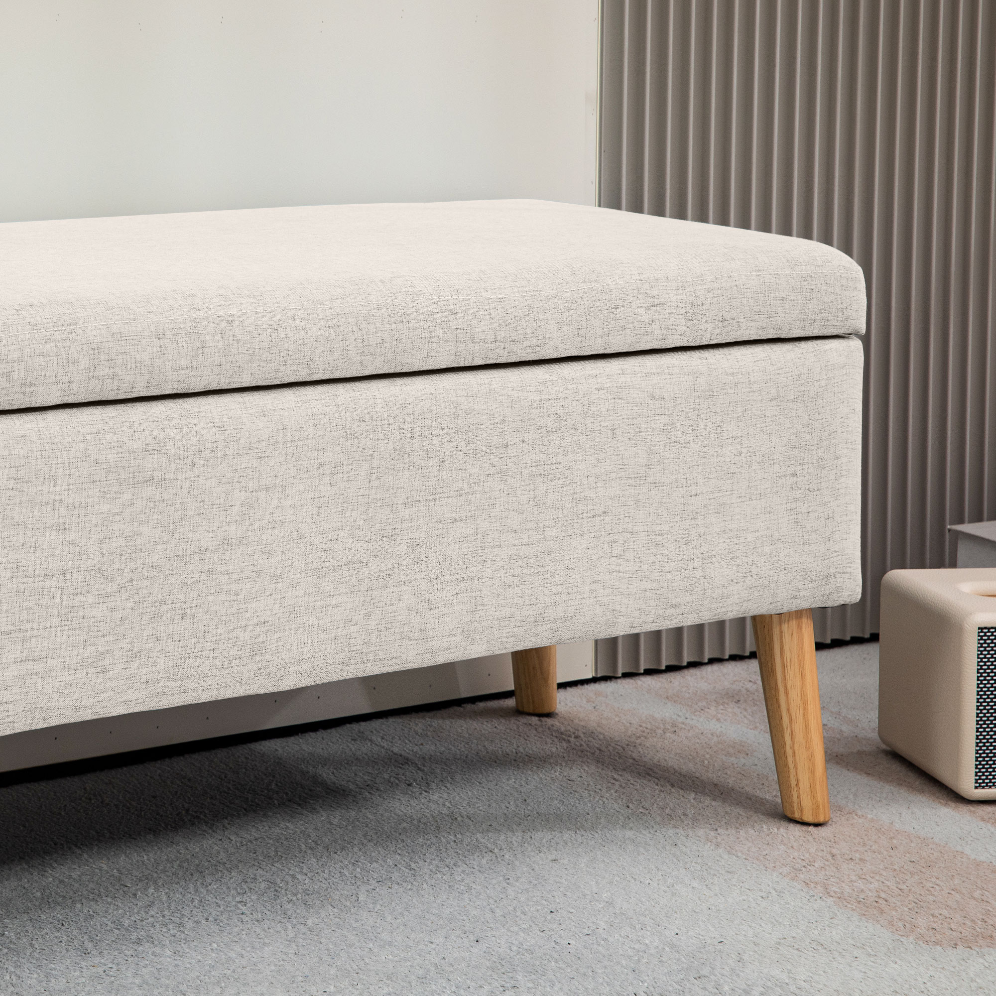 Sitzbank mit Stauraum, bis 220 kg, Leinenoptik, 110x39x45cm, Beige