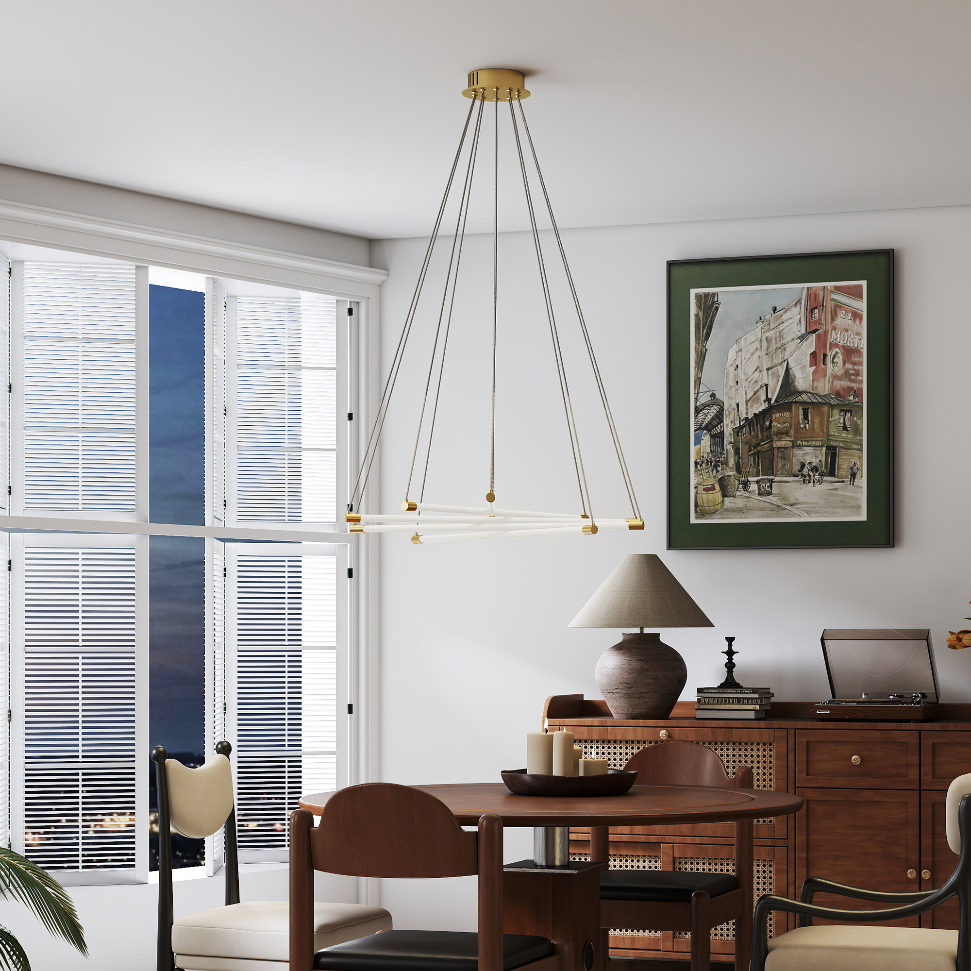 LED-Deckenlampe, 50W, 5 anpassbare Lichtrohre, anpassbar, Deckenleuchte für Wohnzimmer, Esszimmer, Küche, Gold+Weiß