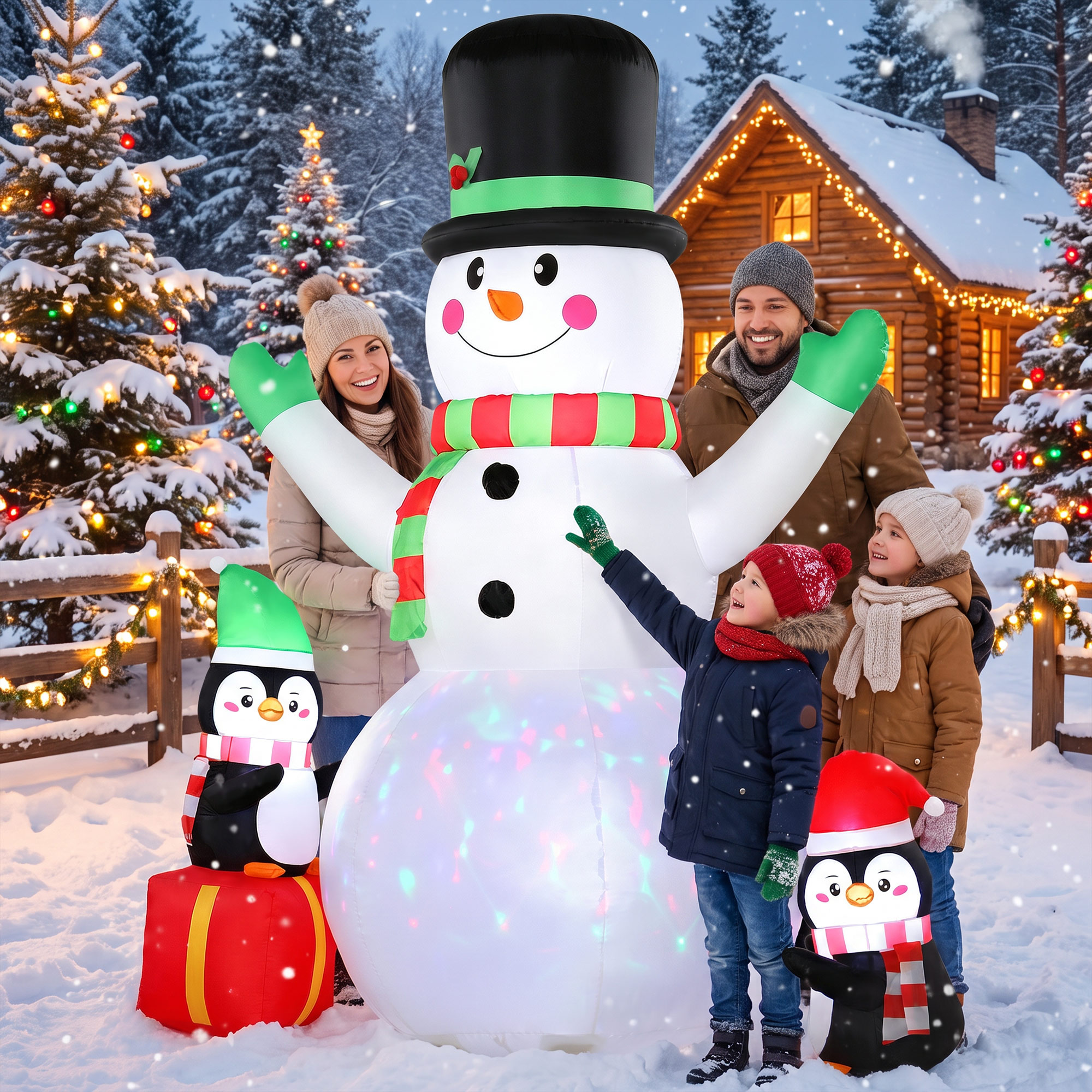 Aufblasbarer Weihnachts-Schneemann, 243 cm, mit buntem LED-Licht, für draußen