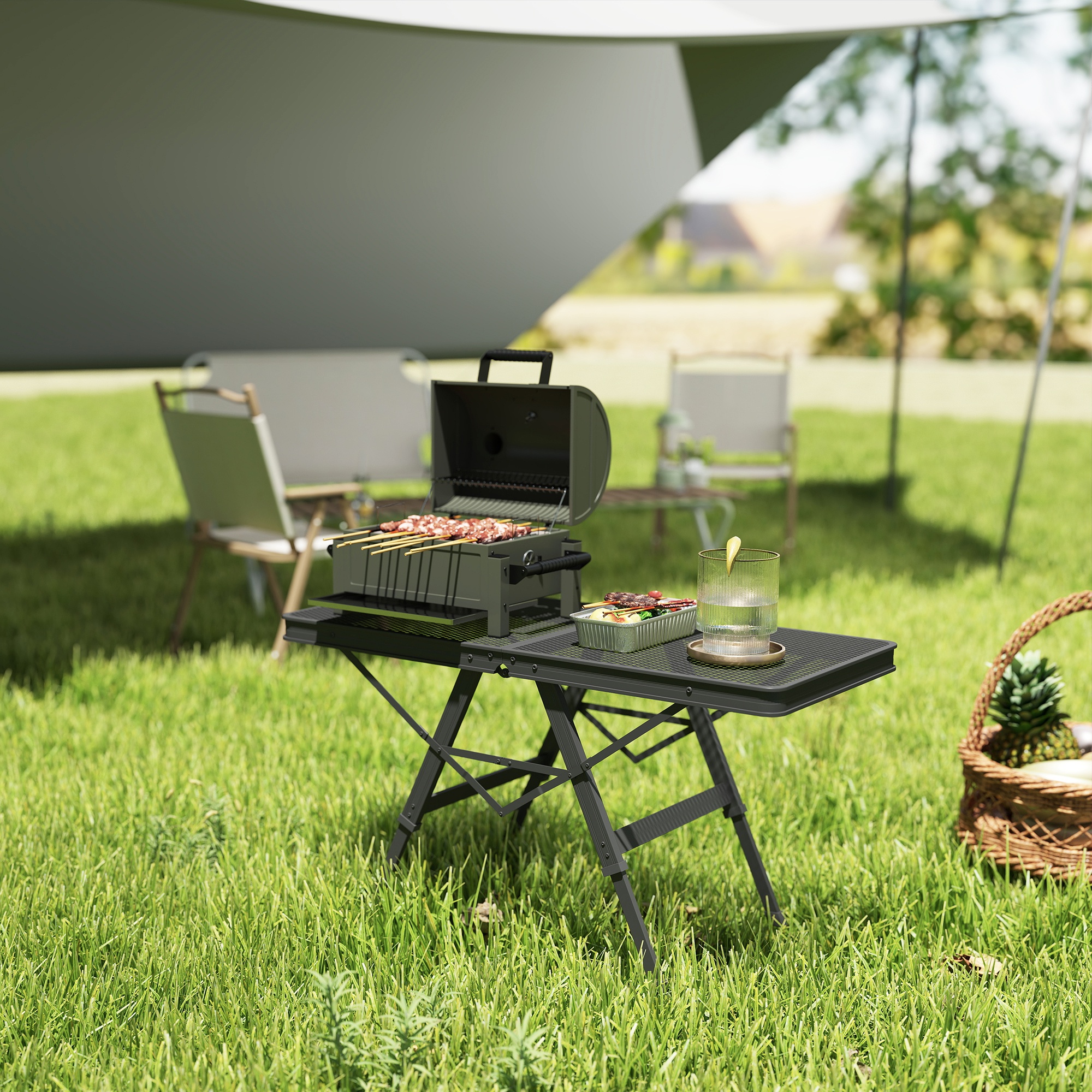 Campingtisch höhenverstellbar Klapptisch mit Metallgitter Klappbar aus Aluminium