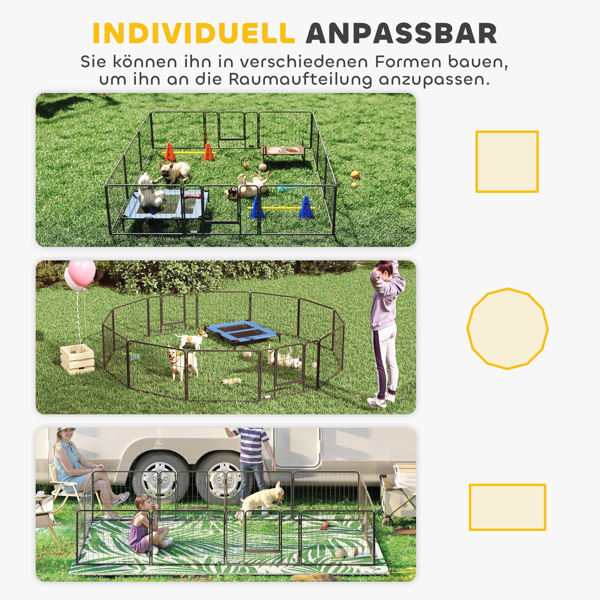 Haustiergehege, Welpenauslauf, Welpengitter, 12 Paneele, Outdoor u.  Indoor, Schwarz