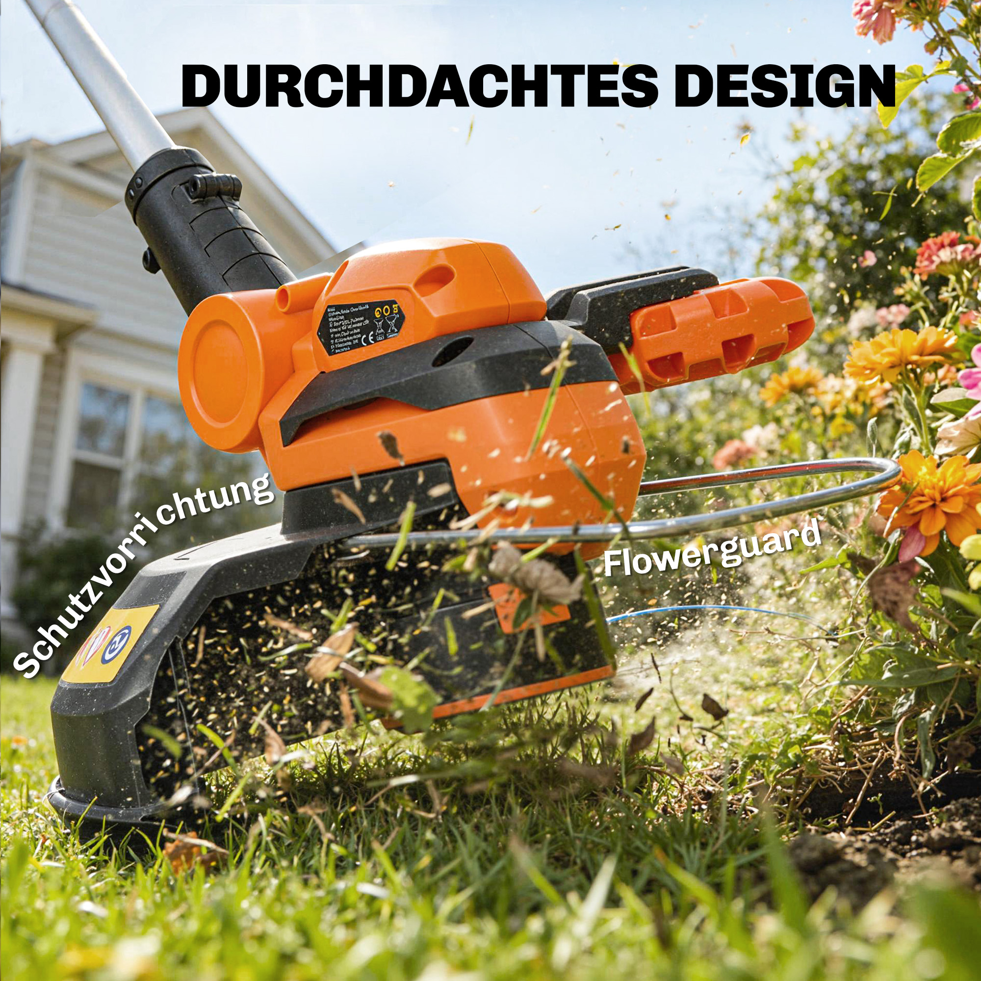 Akku Rasentrimmer 21V Freischneider mit 2x4.0Ah Akkus Ladegerät 25 cm Schnittbreite Verstellbarer Teleskop-Griff