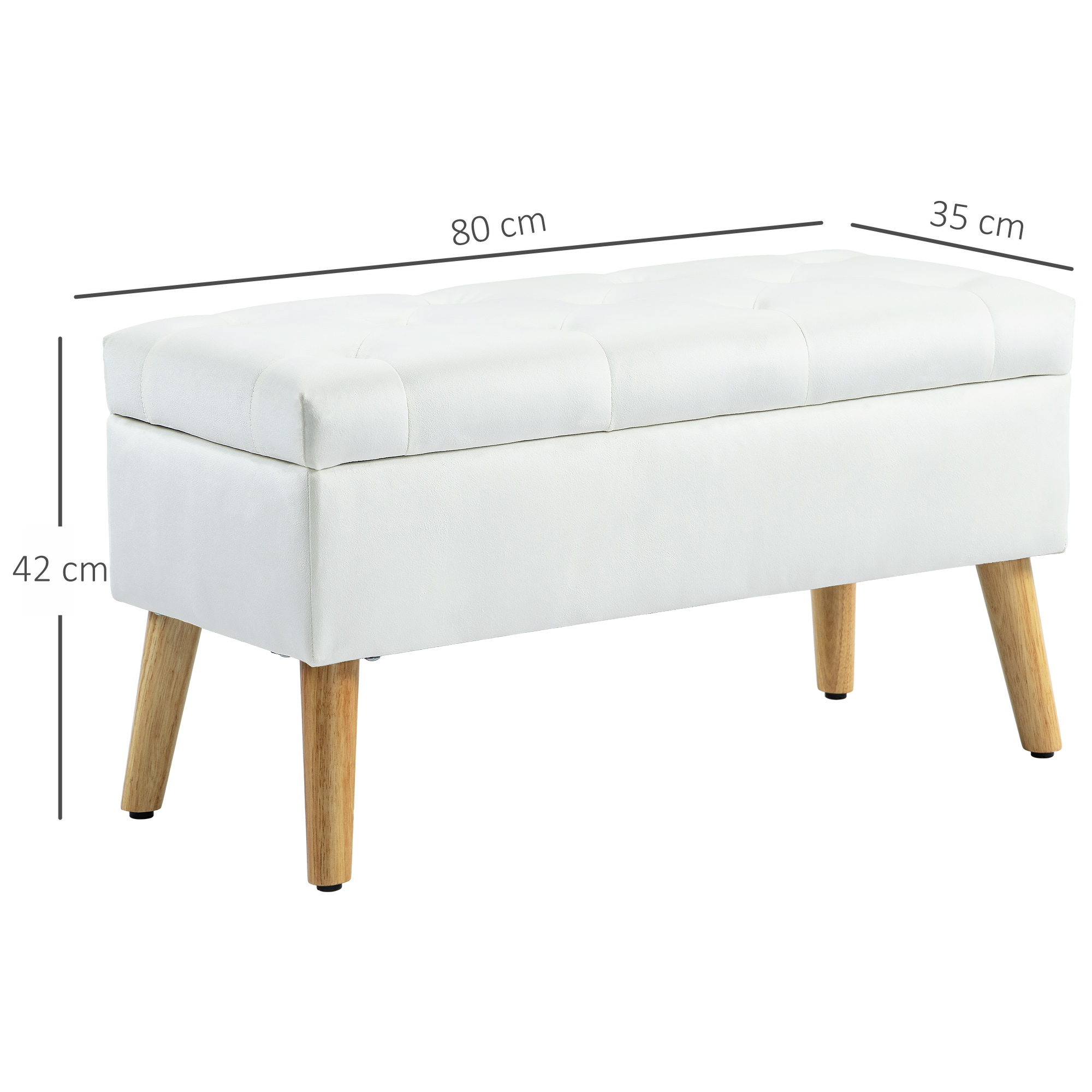 Polsterbank mit Stauraum, Stoffbezug in Samtoptik, Holzbeine, für Wohnzimmer, Schlafzimmer, Flur, 80 x 35 x 42 cm, Weiß