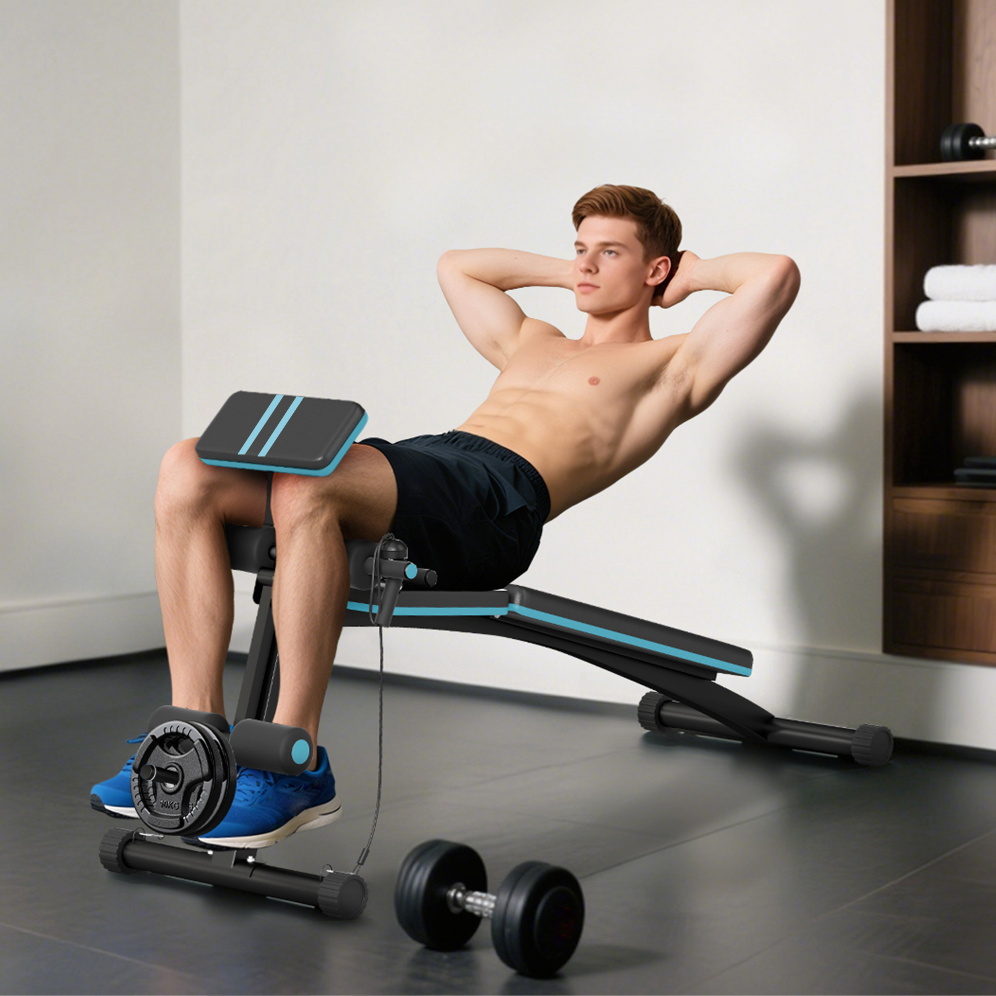 Hantelbank, Klappbar Trainingsbank mit 7-fach verstellbarer Rückenlehne, Fitnessbank bis 120 kg belastbar, Blau