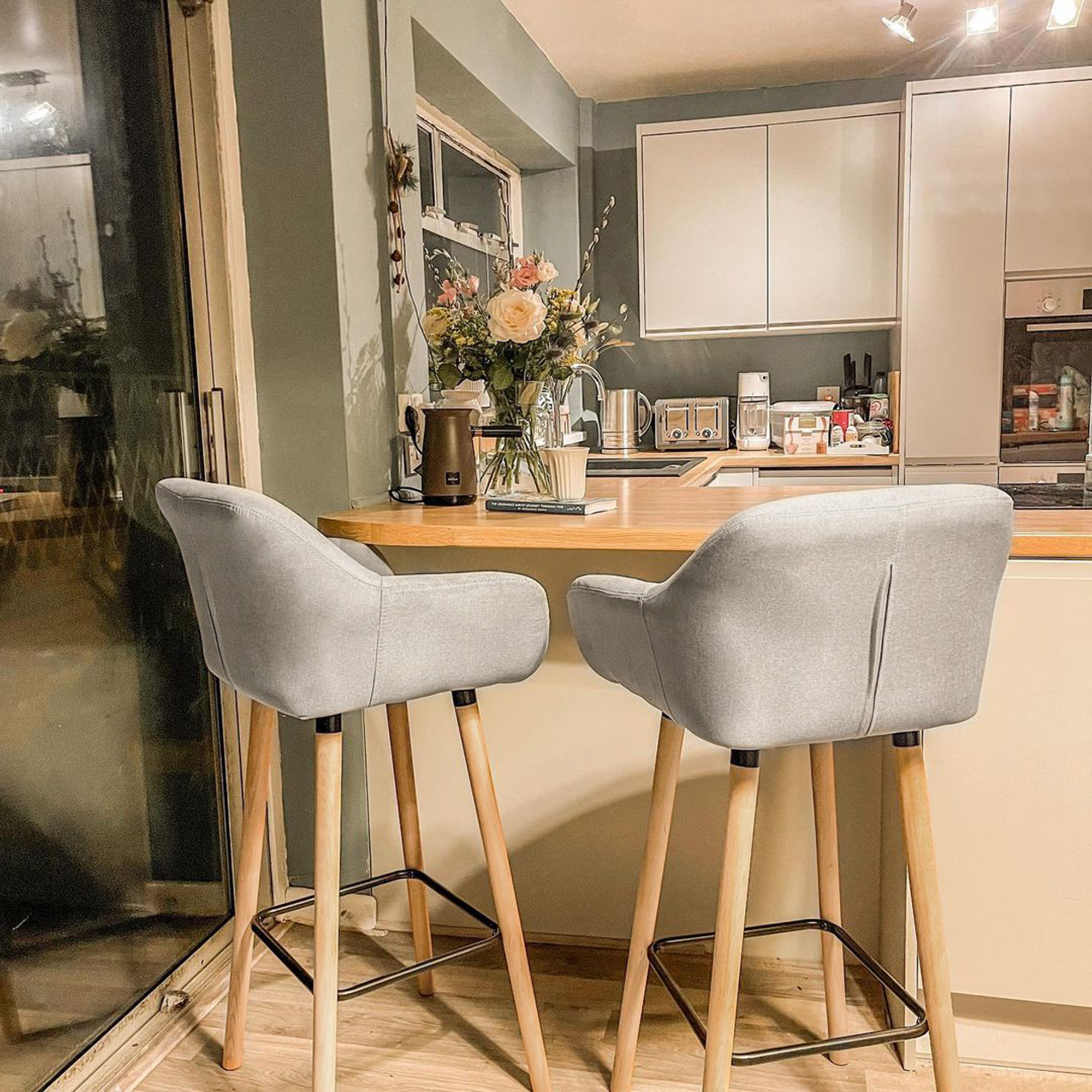 2er-Set Barhocker, inkl. Fußstütze, Massivholz, 55 cm x 48c m x 100 cm,  Beige