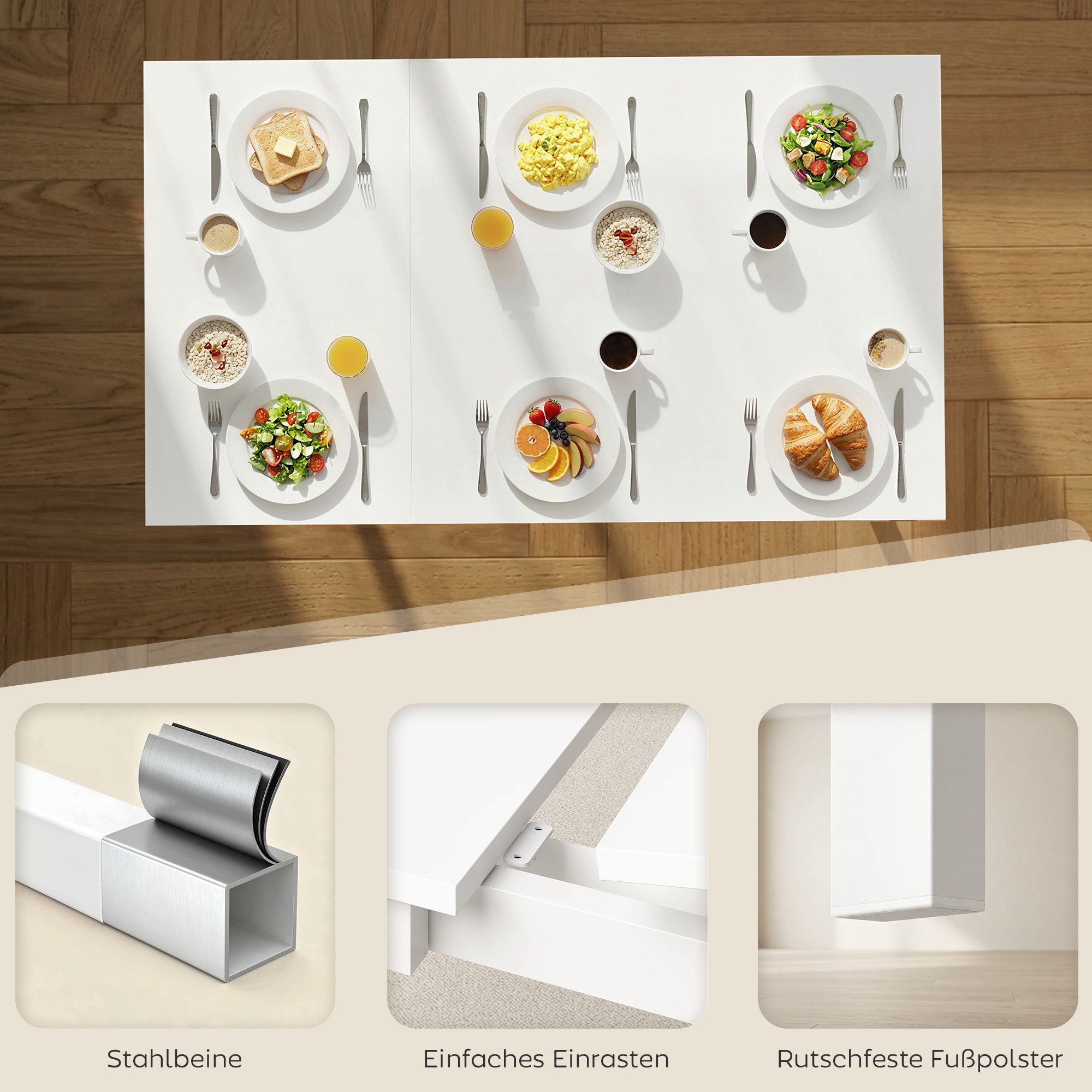 ausziehbarer Esstisch 80-120 cm für 4-6 Personen, Platzsparender Küchentisch mit einfacher Ausziehfunktion, Natur