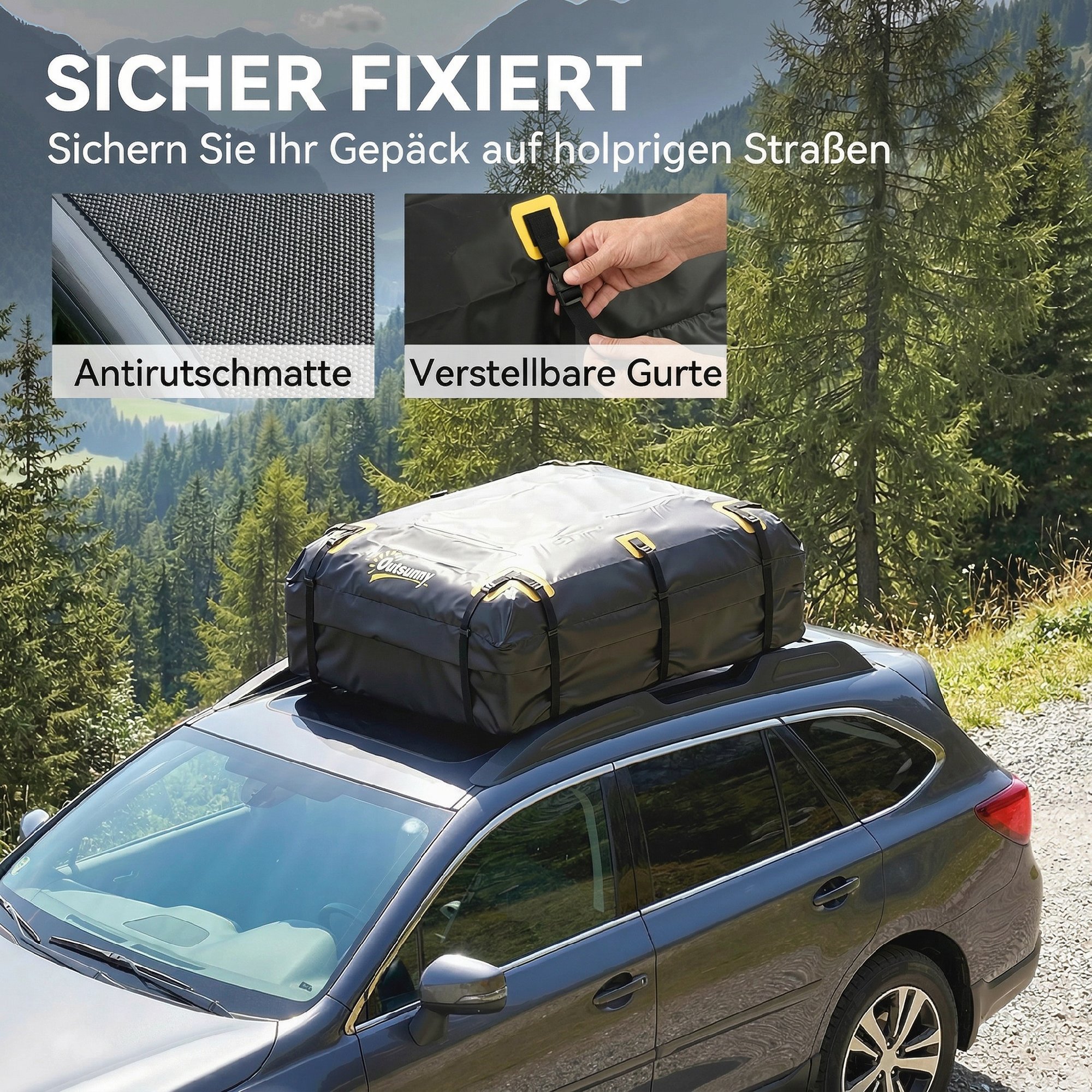 Auto Dachbox 21 Kubikfuß Faltbar Wasserdicht Dachgepäckträger mit Anti-Rutsch-Matte 10 Schwerlastgurten 6 Türhaken