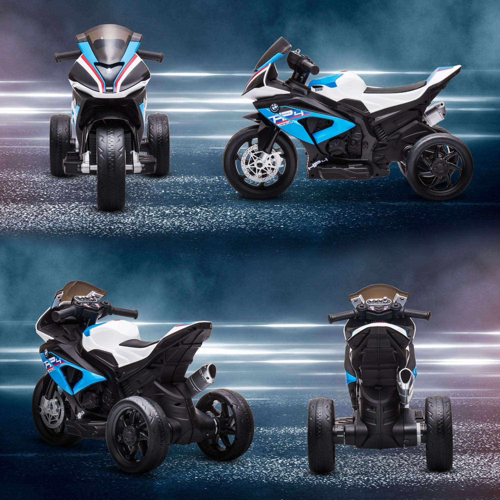 Kindermotorrad, Elektromotorrad, Scheinwerfer, 3 Musikmodi, für Kinder 1,5-5 Jahre, Blau, 82,5 x 42 x 54cm