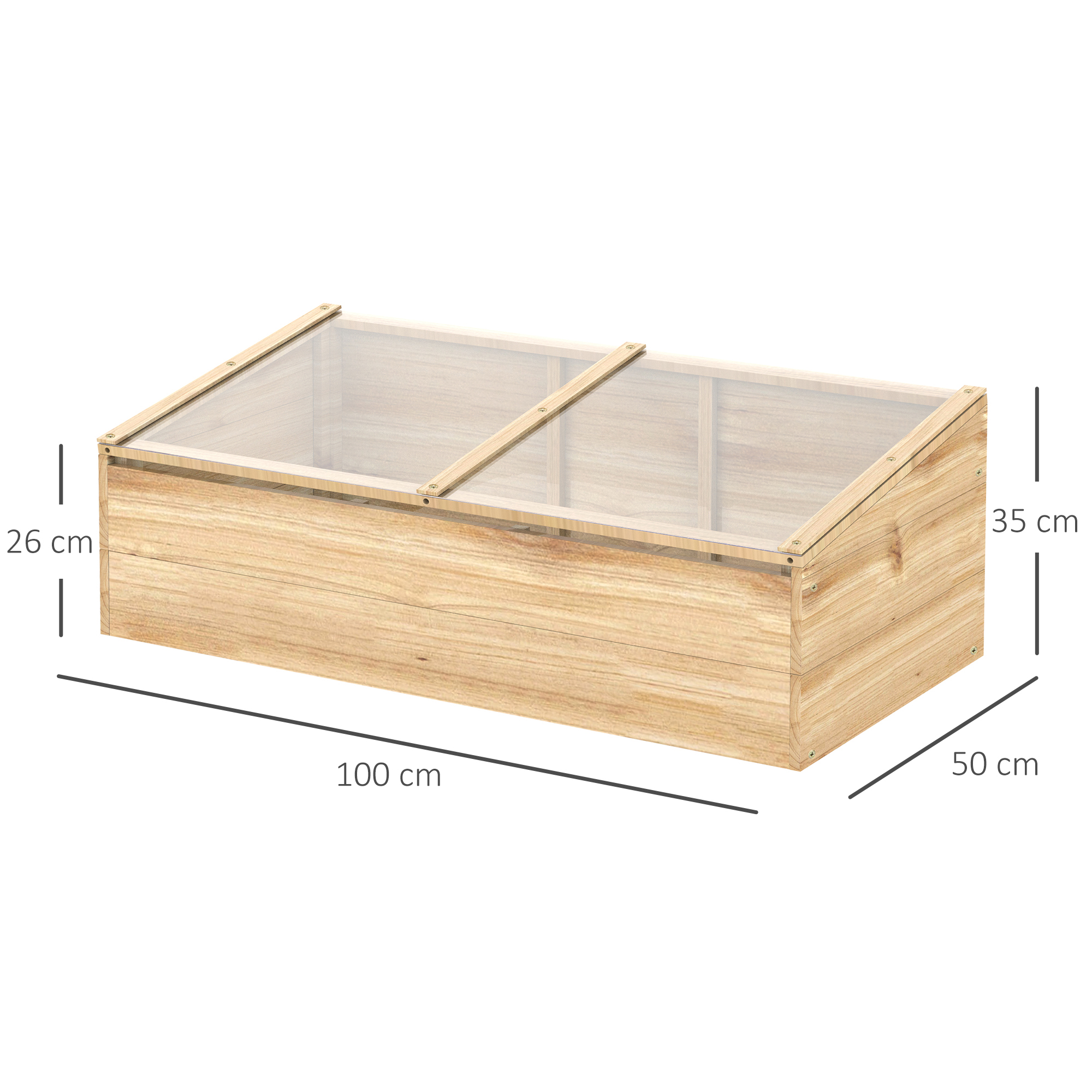 Gewächshaus Holz Frühbeet Frühbeetkasten Treibhaus Garten & Pflanzkasten-System für Garten Balkon, 100 x 50 x 35 cm, Natur, Tanne, PC-Platte