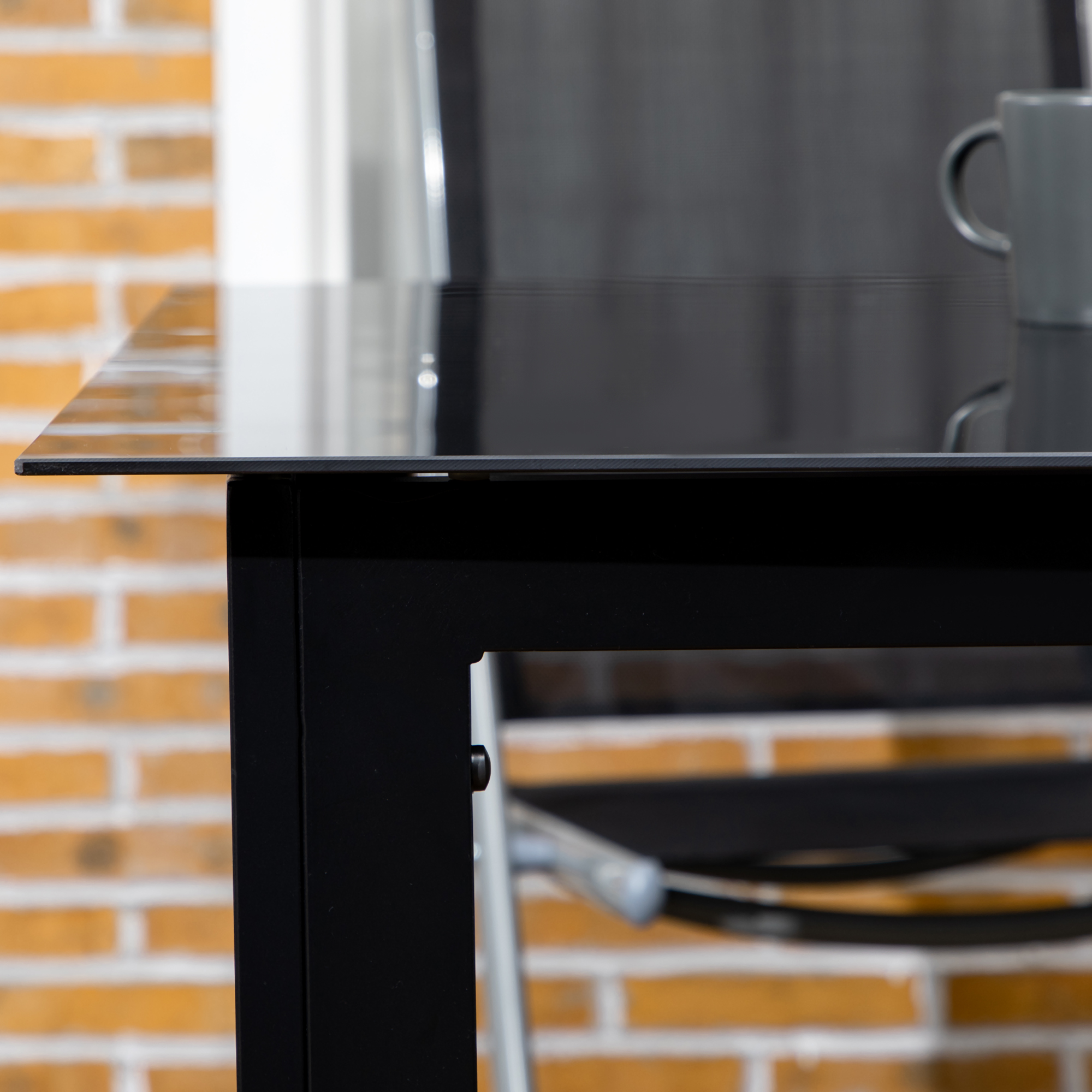 Gartentisch für 6 Personen, wetterbeständig, gehärtetes Glas, Terrassentisch, 150 cm x 90 cm x 74 cm, Schwarz