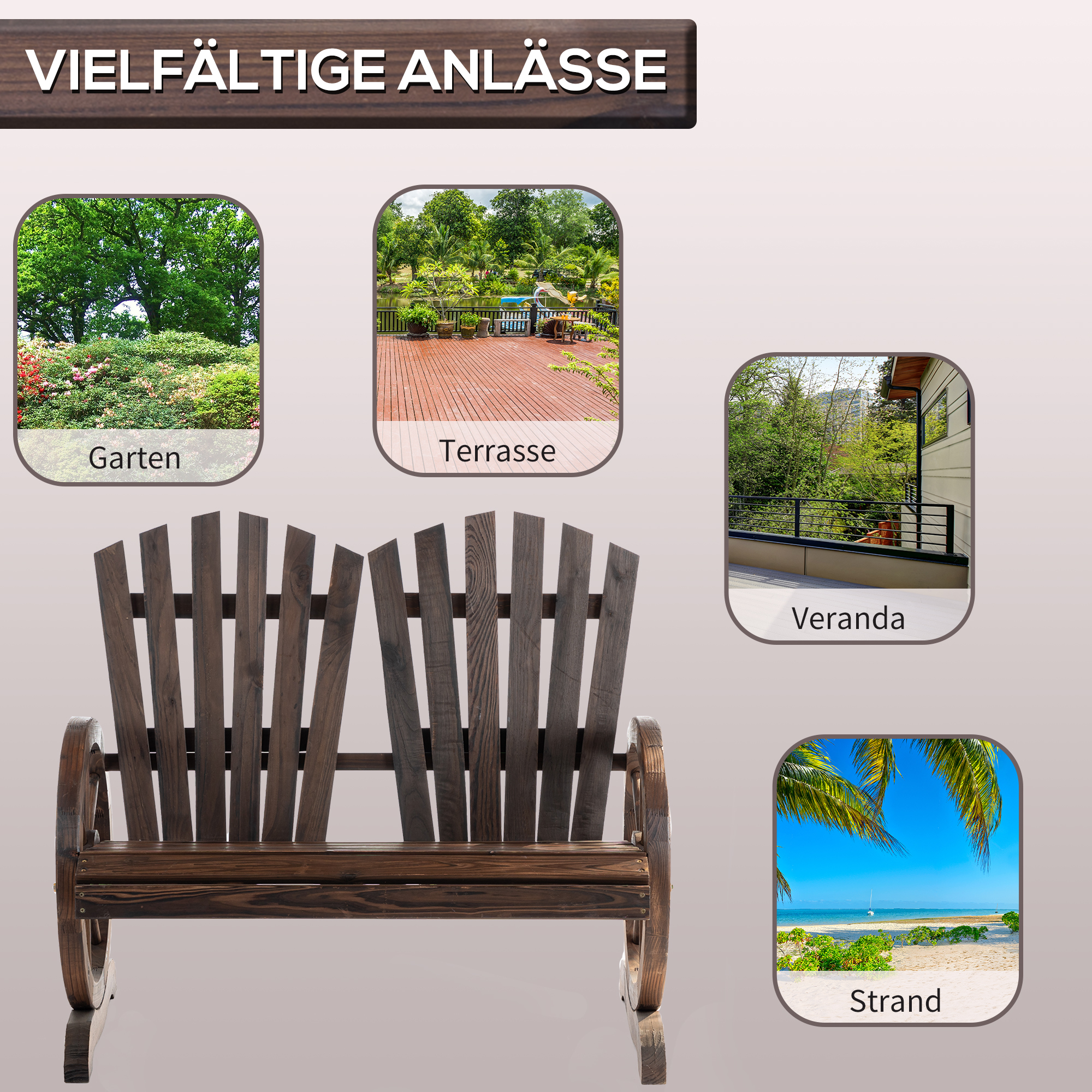 2-Sitzer Gartenbank Massivholz, Sitzbank mit Armlehne, Gartenmöbel 250kg belastbar, Rustikale Bank für Garten, Terrasse und andere Außenbereiche, 108 x 66 x 95 cm, Dunkelbraun