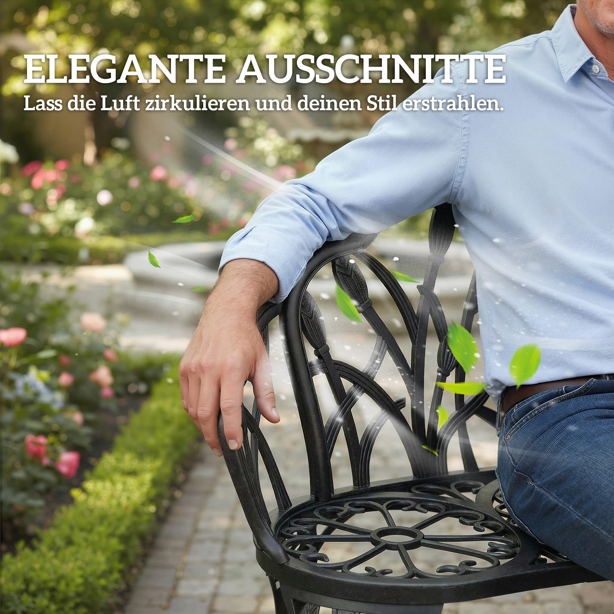 Gartenbank 2-Sitzer Gussaluminium wetterfest Outdoor Sitzbank mit Tulpen-Rückenlehne Blumenmotiv 99 x 57 x 78 cm