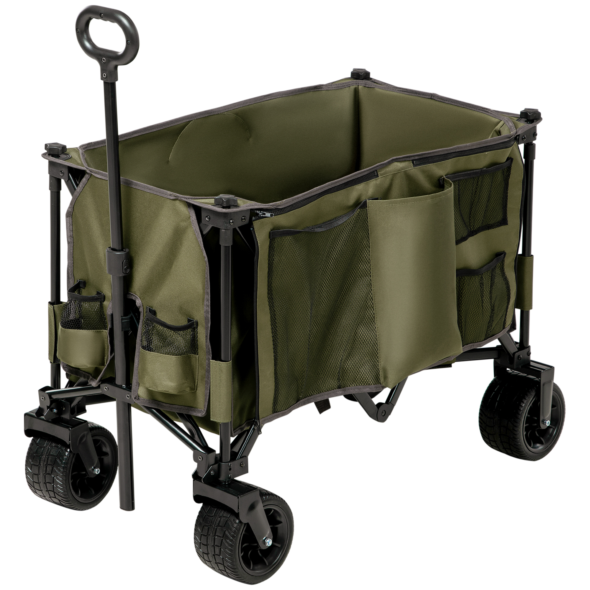 Bollerwagen, klappbar, 7 Seitentaschen, verstellbarer Griff, bis 120 kg, Stahl, grün, 100 x 48 x 100,5 cm