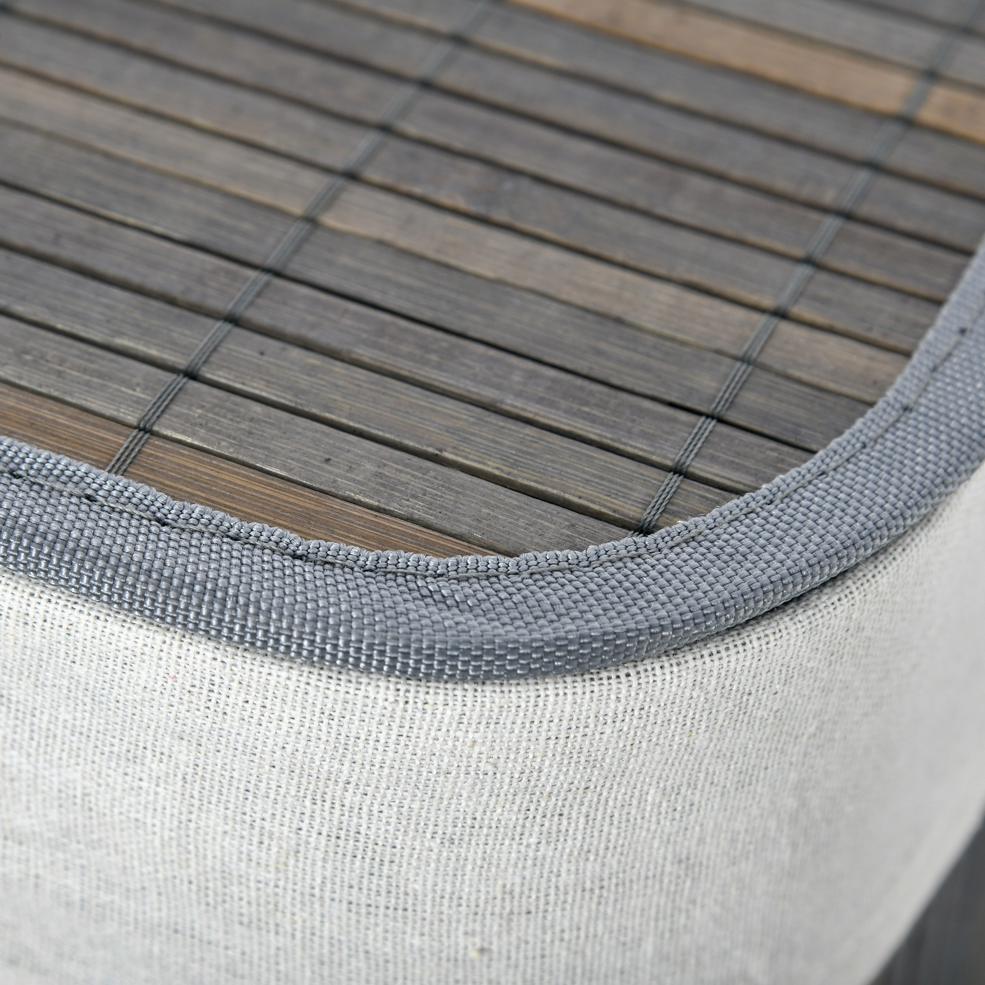 100L Wäschekorb mit 3 Griffen, mit waschbarem Wäschesack, Bambus, Polyester, Baumwolle, Metall, 52 x 32 x 63 cm, Grau