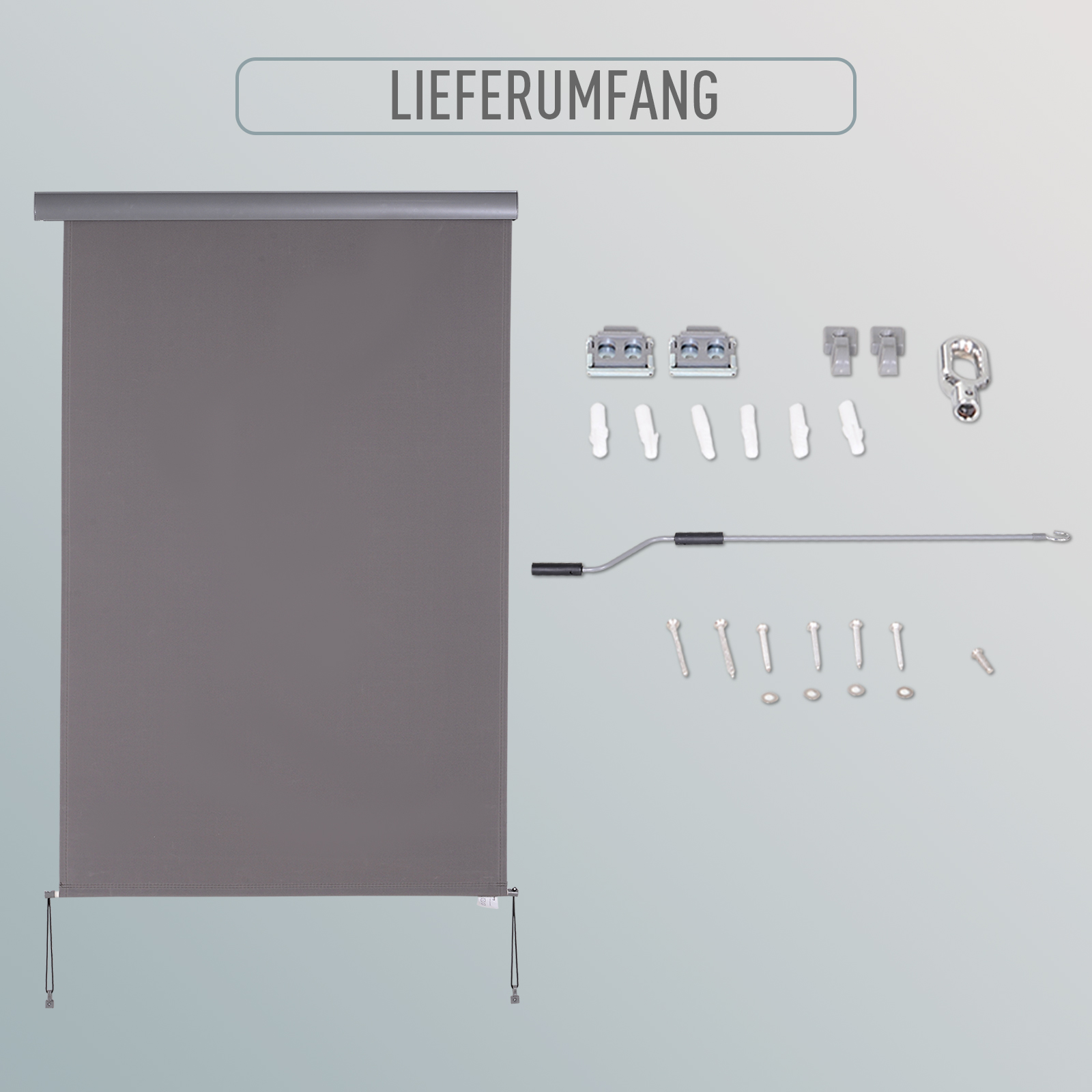 Senkrechtmarkise Balkonmarkise Vertikalmarkise Windschutz Seitenrollo Sichtschutz mit Handkurbel Polyesterstoff+Aluminium Grau 200 x 120 cm