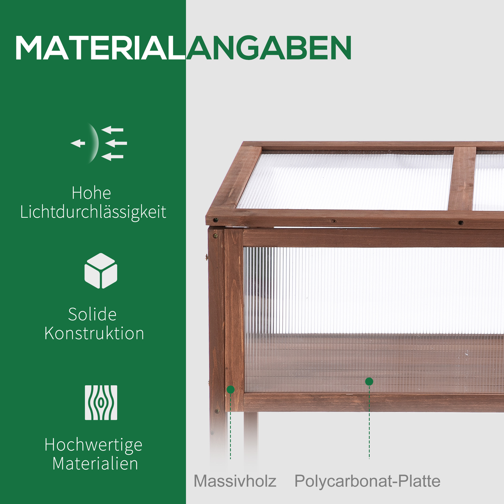 Hochbeet aus Holz Frühbeet 90 x 50 x 93 cm Gewächstisch mit Abdeckung wetterfes Kräuterbeet Pflanzkasten für Garten, Balkon und Terrasse Braun