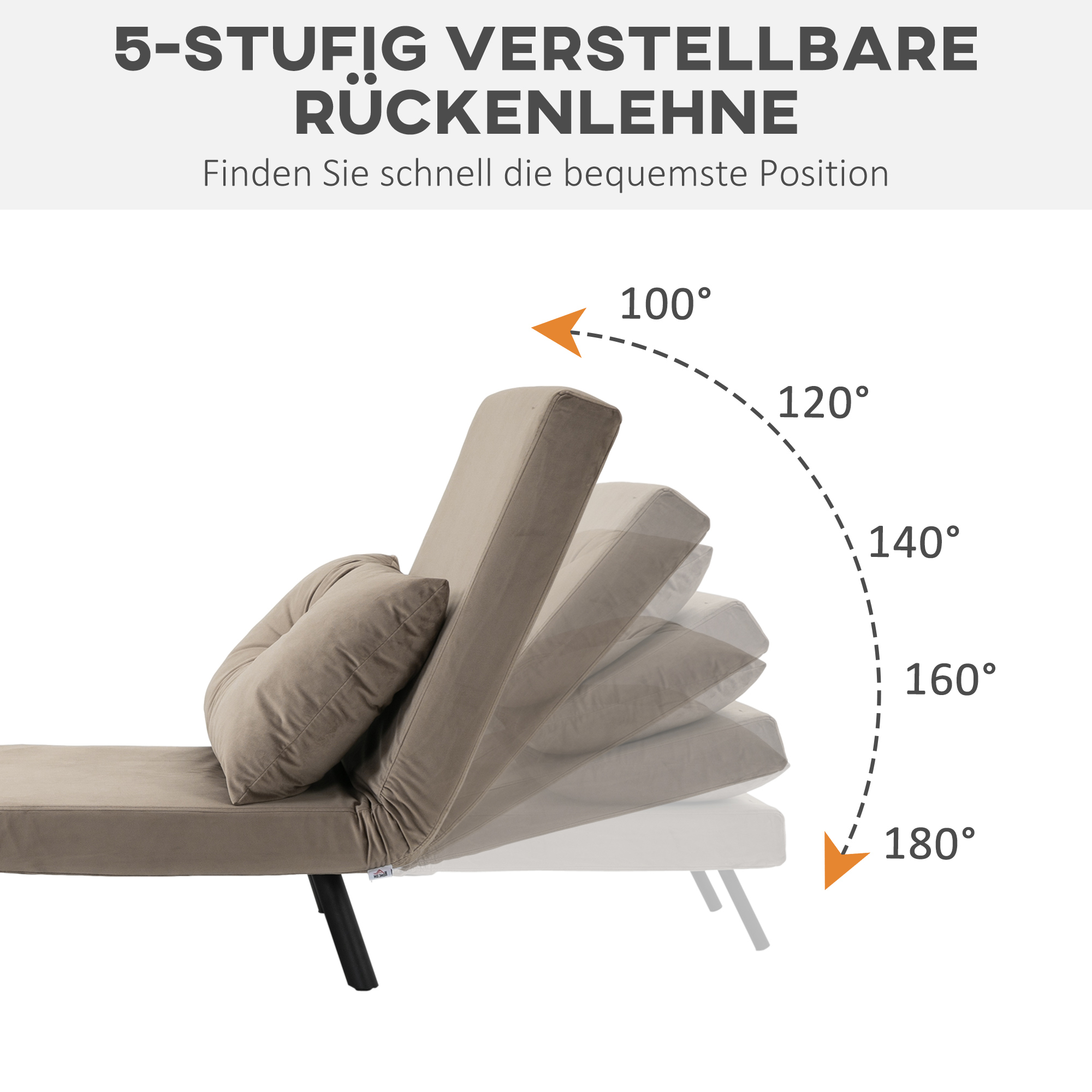 Schlafsessel, Gästebett, verstellbare Rückenlehne, bis 120 kg, Stahllrahmen, 63x73x81cm, Hellbraun