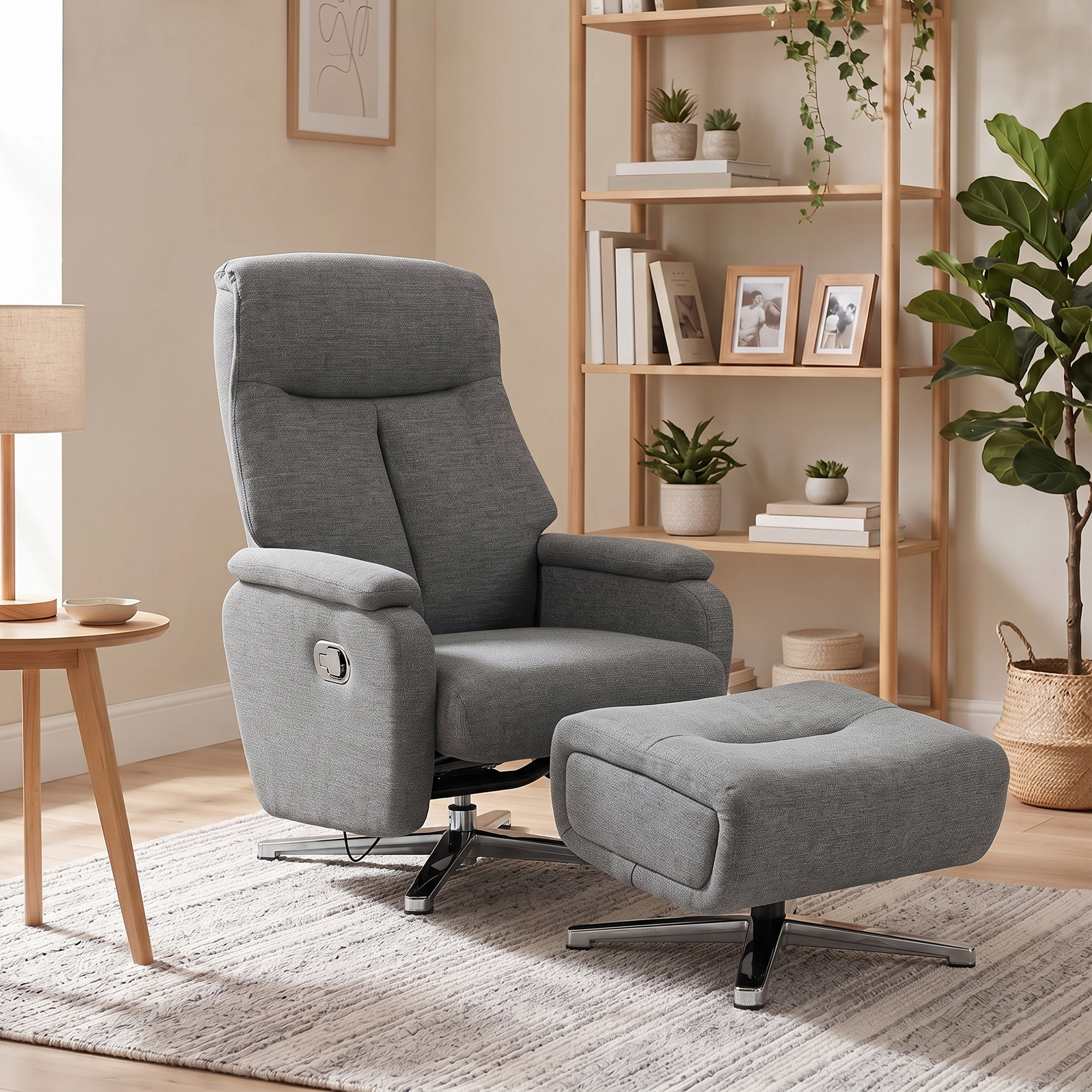 Relaxsessel manuell verstellbar Loungesessel mit Hocker Dunkelgrau