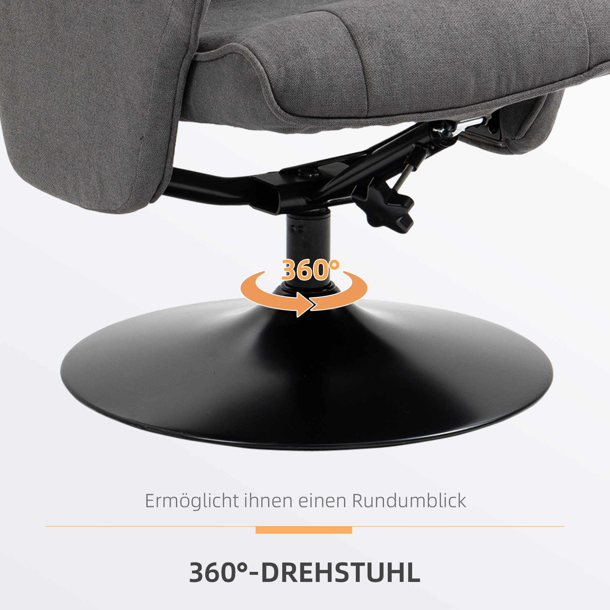 Relaxsessel mit Fußhocker, verstellbare Rückenlehne, 69 cm x 71 cm x 104 cm, Dunkelgrau + Schwarz