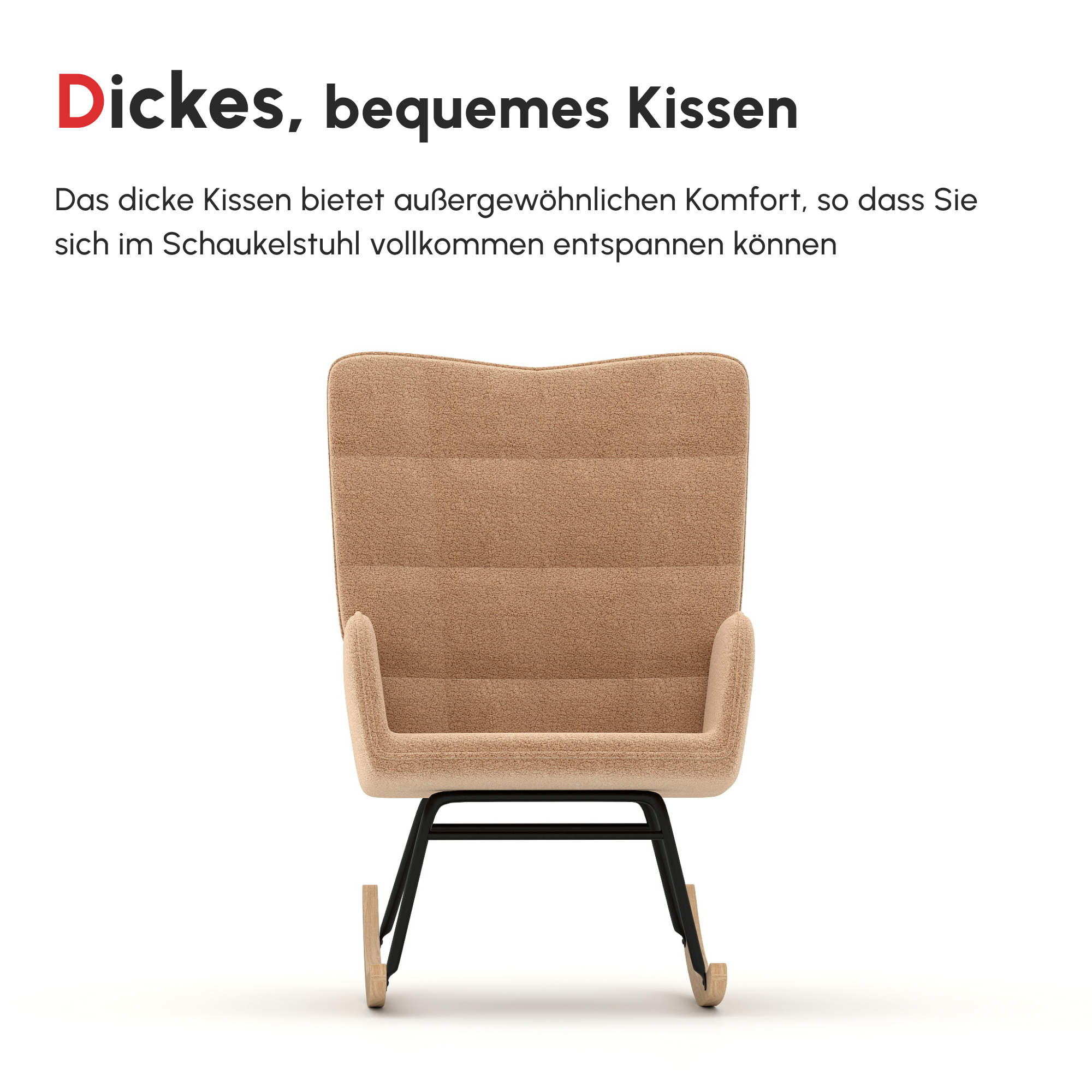 Schaukelstuhl im Retro-Design, Massivholz, Sessel, Relaxsessel, 98 cm x 71 cm x 101 cm, Braun