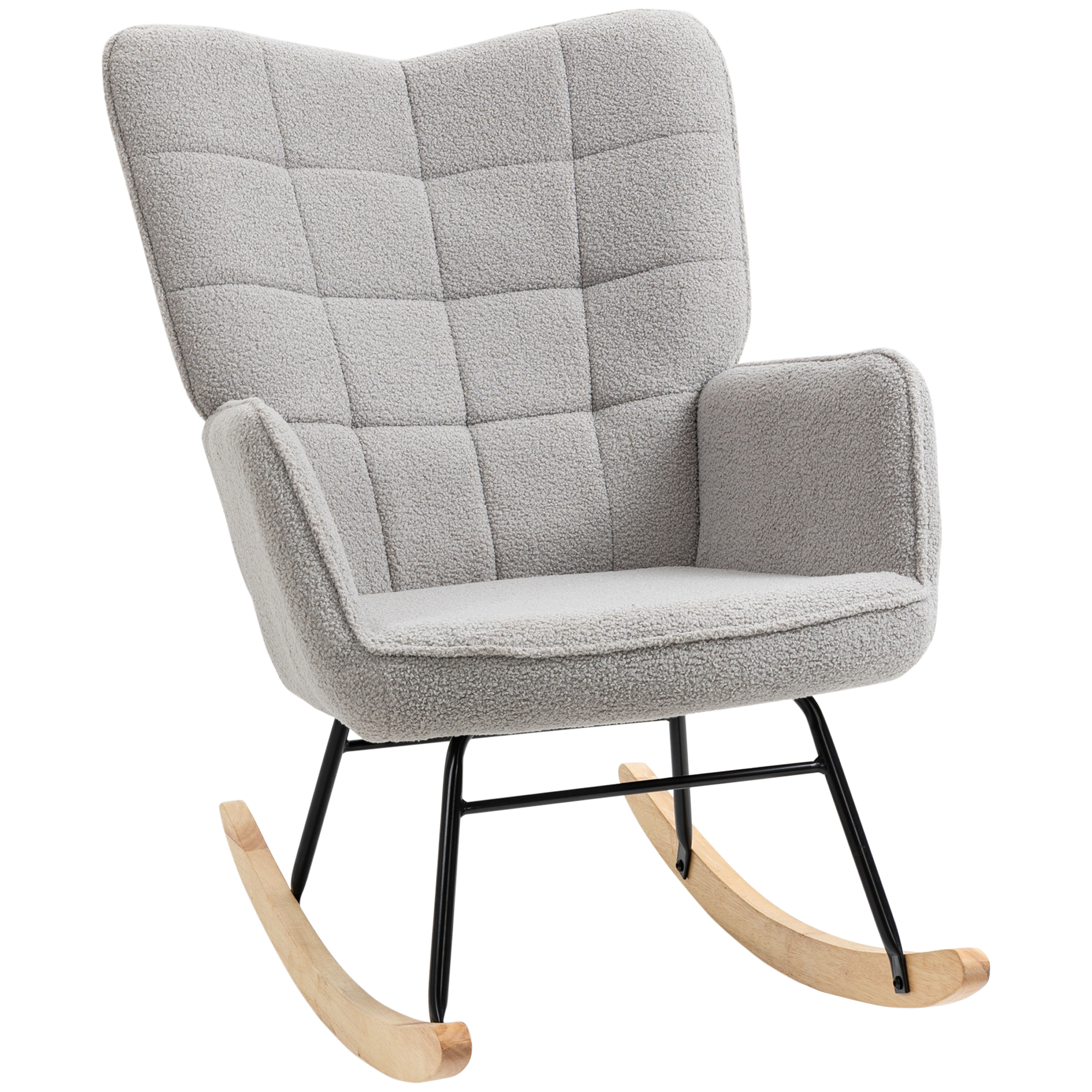 Schaukelstuhl im Retro-Design, Massivholz, Schwingsessel, 71 cm x  92 cm x 101 cm, Hellgrau