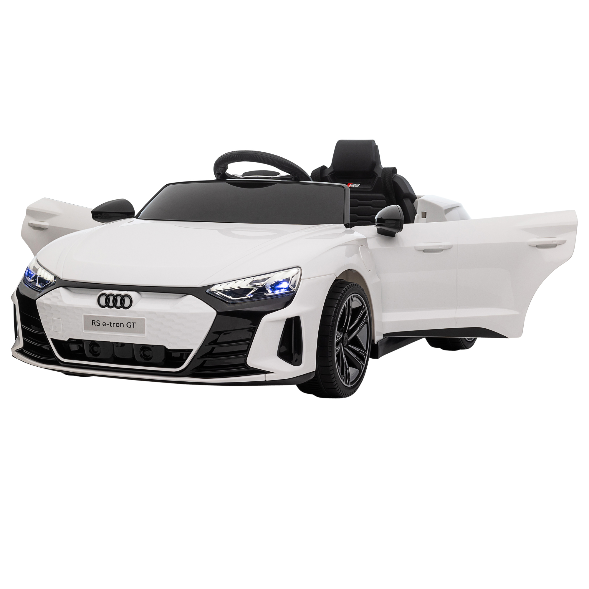 Kinderfahrzeug Audi RS e-tron GT mit Sicherheitsgurt, Fernbedienung, Scheinwerfern, Musikfunktion, weiß, 103 x 58 x 41cm