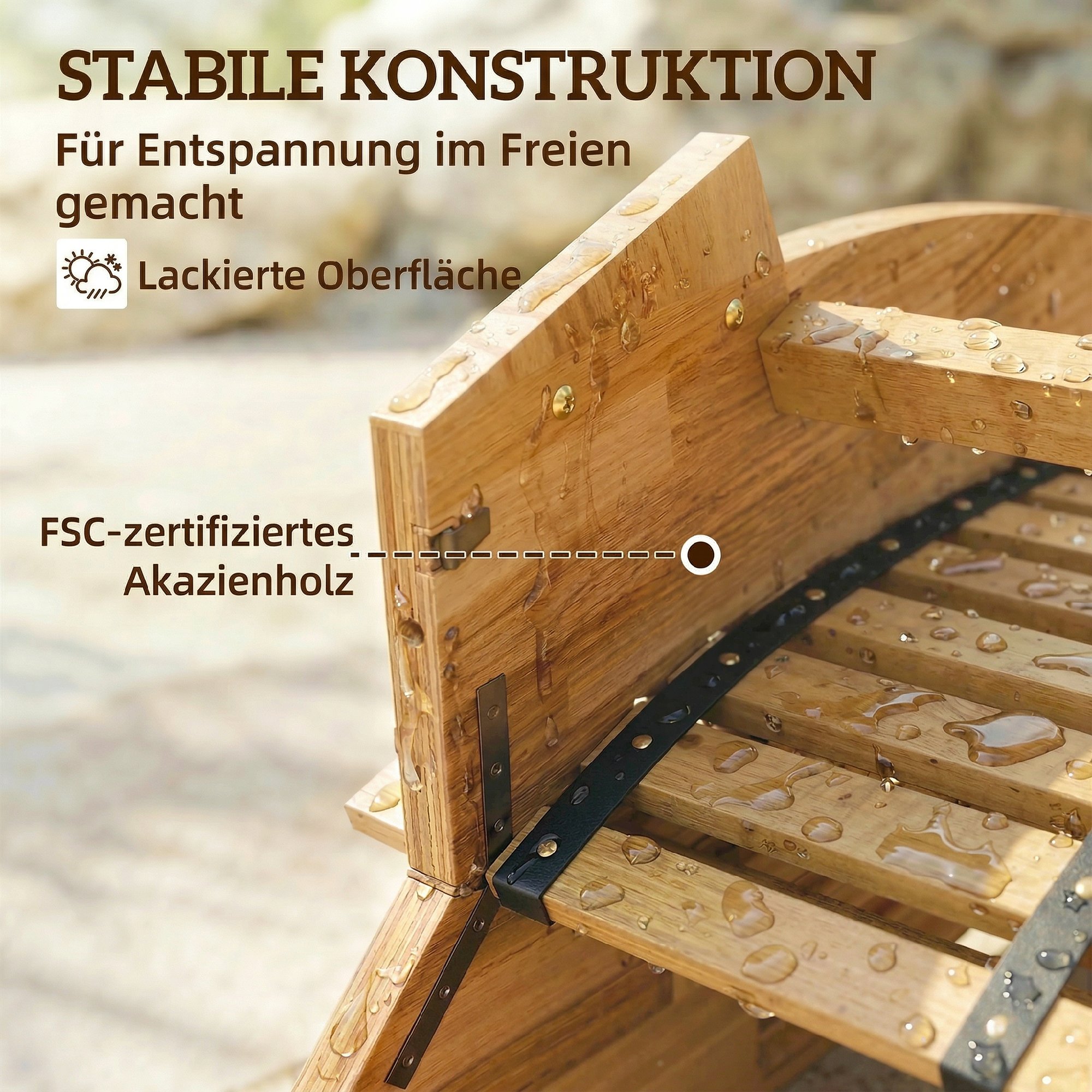 Sonnenliege aus Akazienholz Klappbar Ergonomisch Gartenliege mit S-Form Latten-Design 60 x 156 x 77 cm