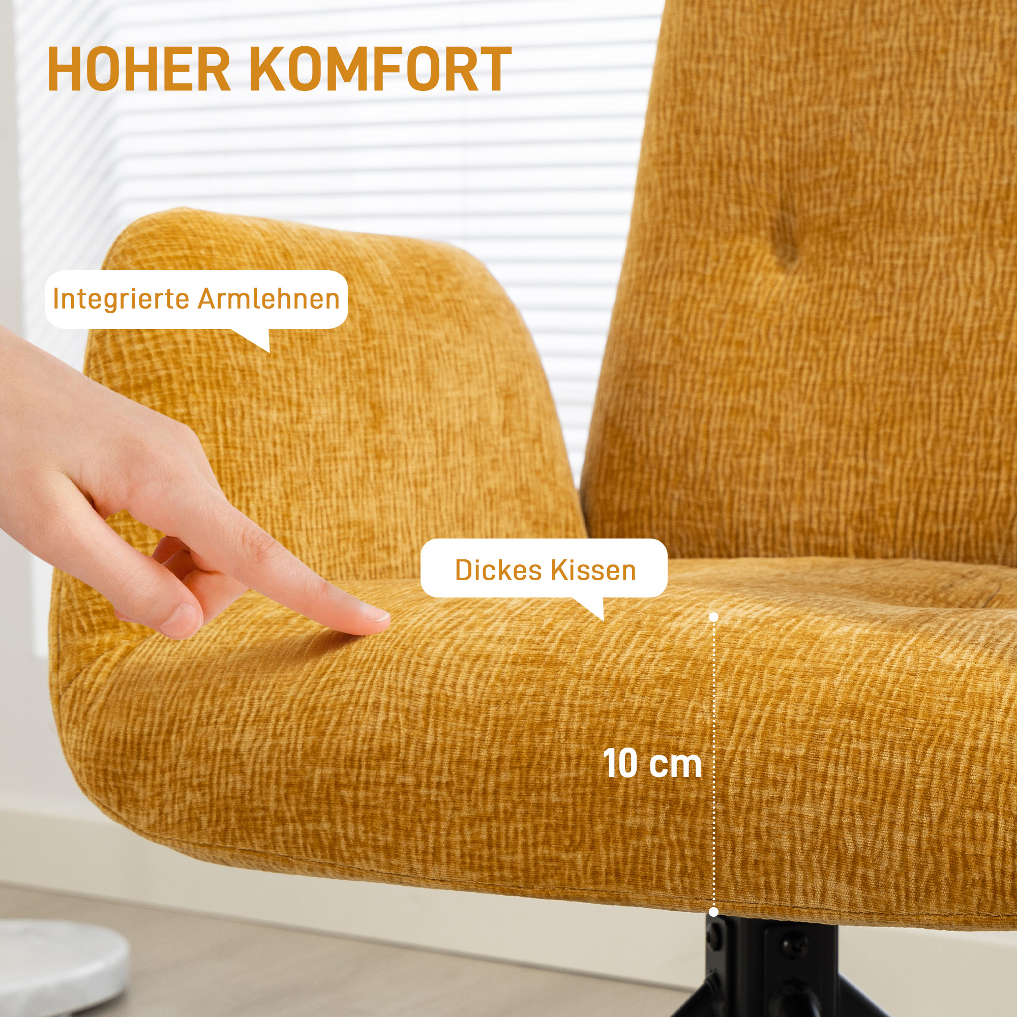 Polstersessel, Akzentsessel, modernes Design, drehbar, bis 120 kg, Gelb