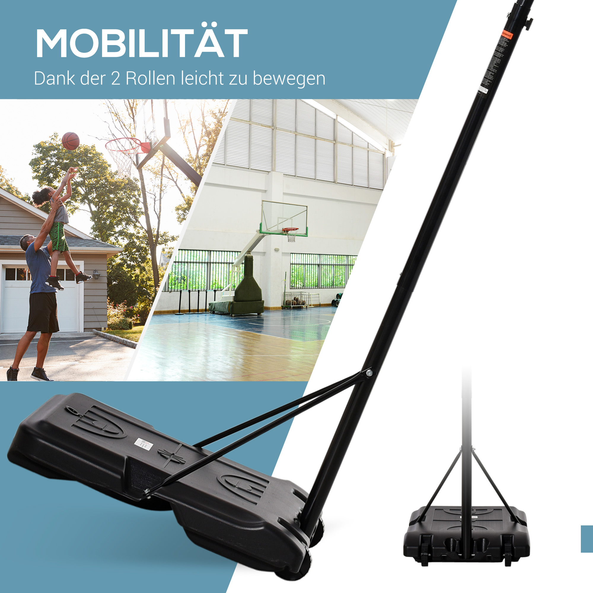 Basketballkorb, Basketballständer, höhenverstellbar, mit Wasser befüllbar, Schwarz