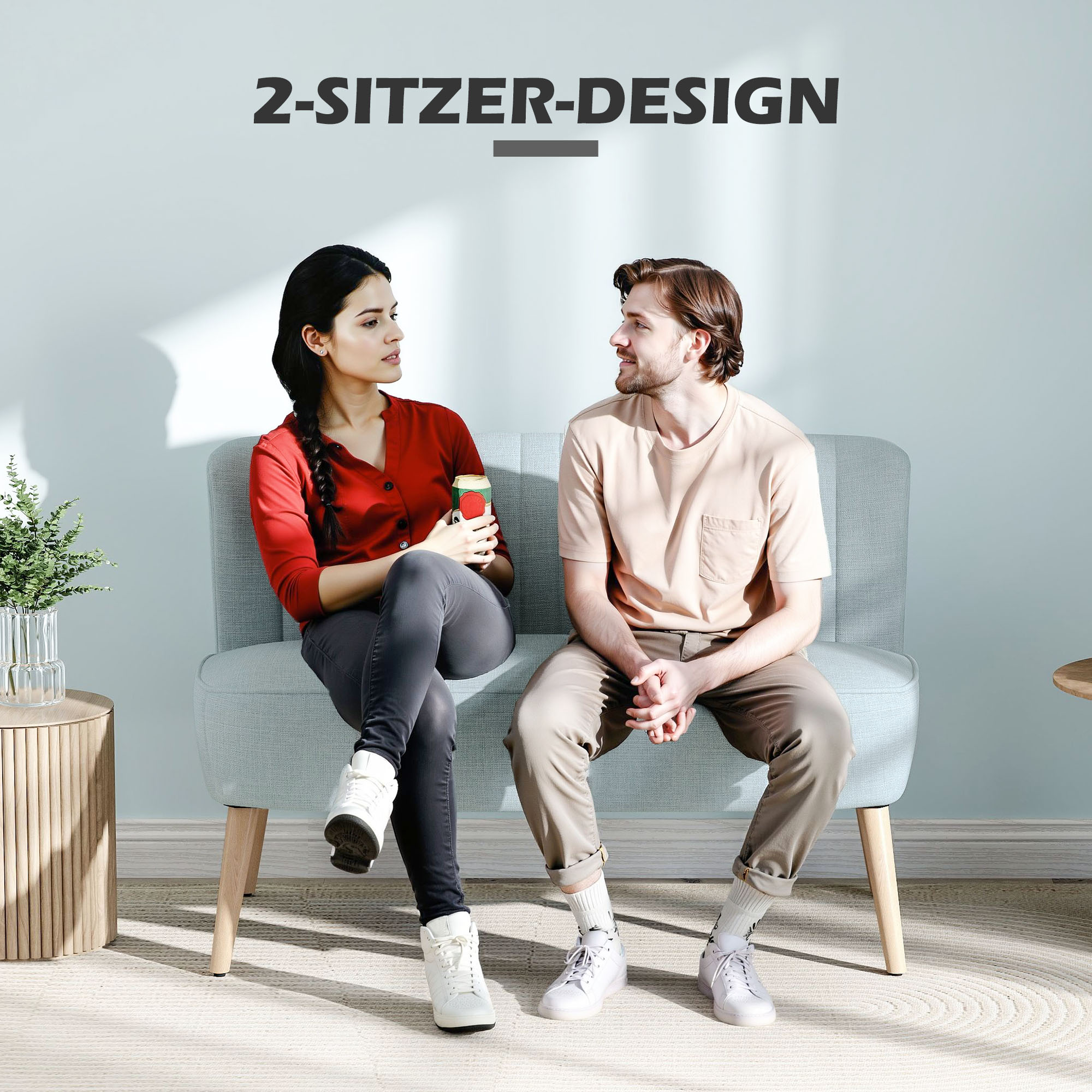 2-Sitzer Sofa, weiche Polsterung, pflegeleichter Bezug, bis 150 kg, 117 x 56,5 x 77 cm, Hellgrün