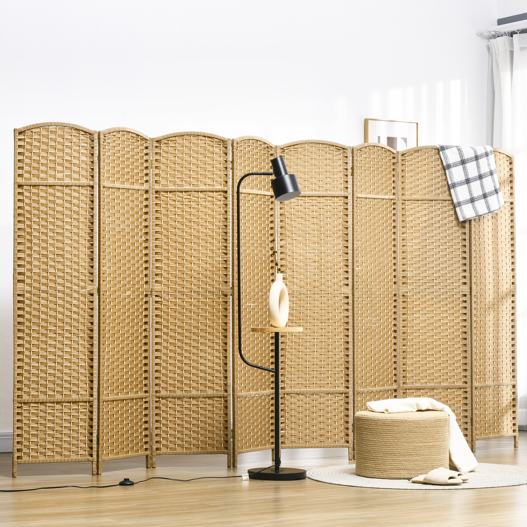 8-teiliger Raumtrenner, Faltbarer Sichtschutz, Sichtschutzwand für Wohnzimmer, Schlafzimmer, Homeoffice, Natur