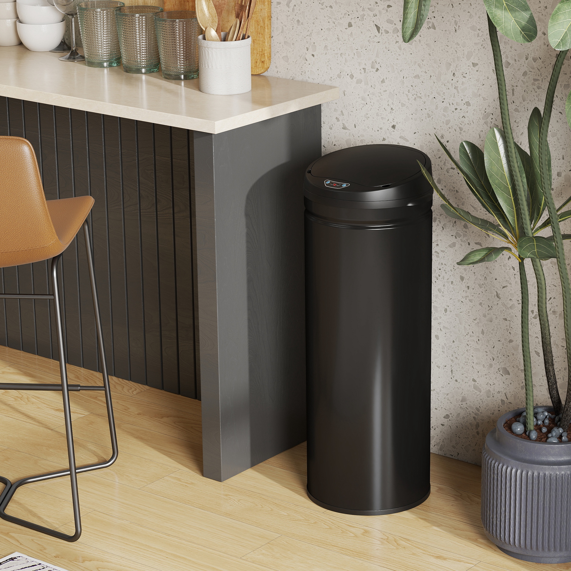 50 Liter Sensor-Mülleimer mit Soft-Close-Funktion, berührungsfreier Abfalleimer aus Edelstahl für hygienische Küchen