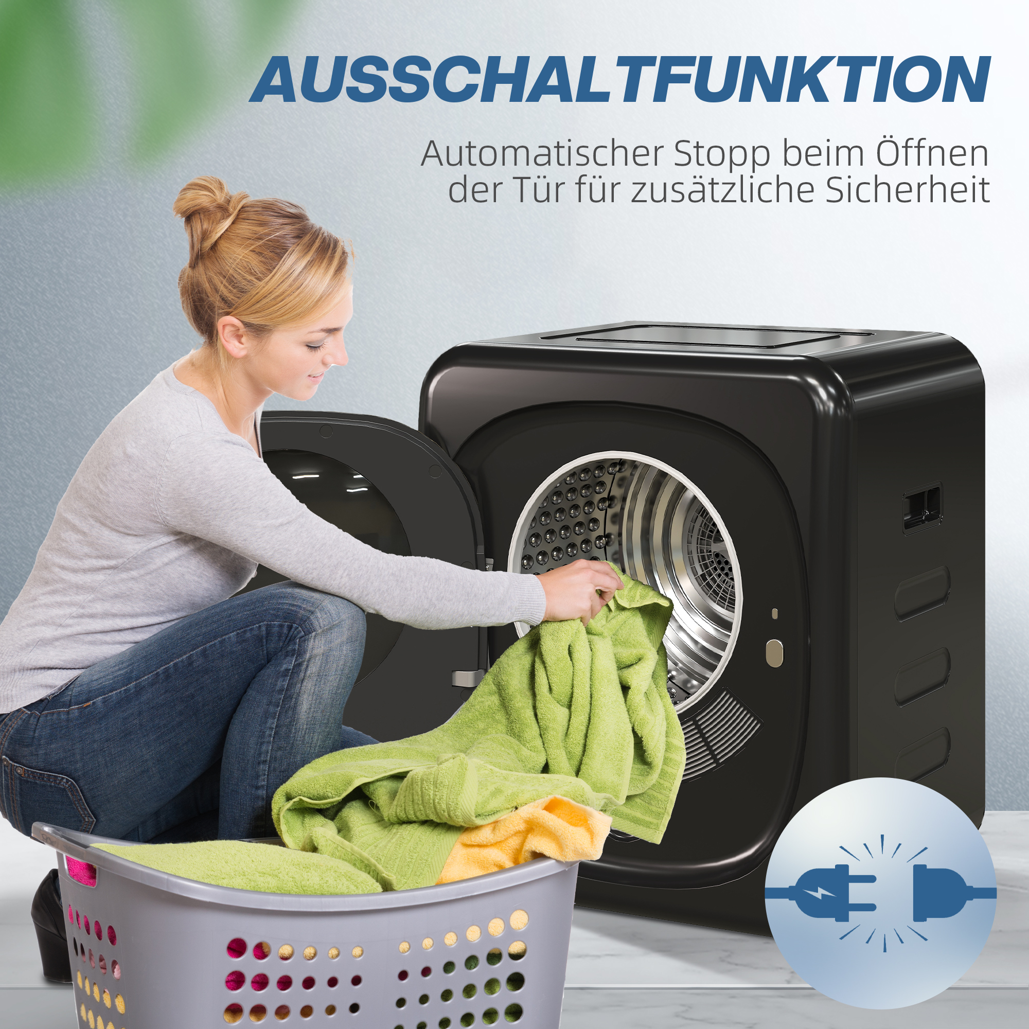 Wäschetrockner mit UV-Desinfektion, kompakte Bauweise, 4 kg Kapazität, Edelstahl, Schwarz