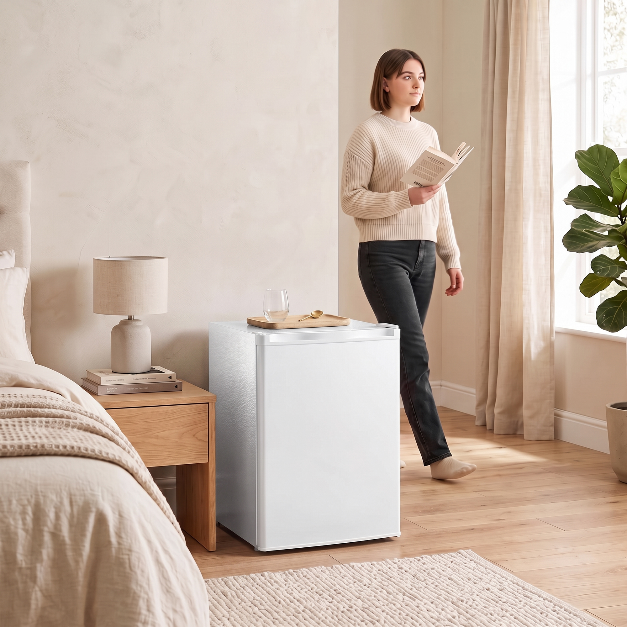 Minikühlschrank mit Gefrierfach, Einstellbares Thermostat, Kleiner Kühlschrank, Eintürig, 72,5 L, Weiß