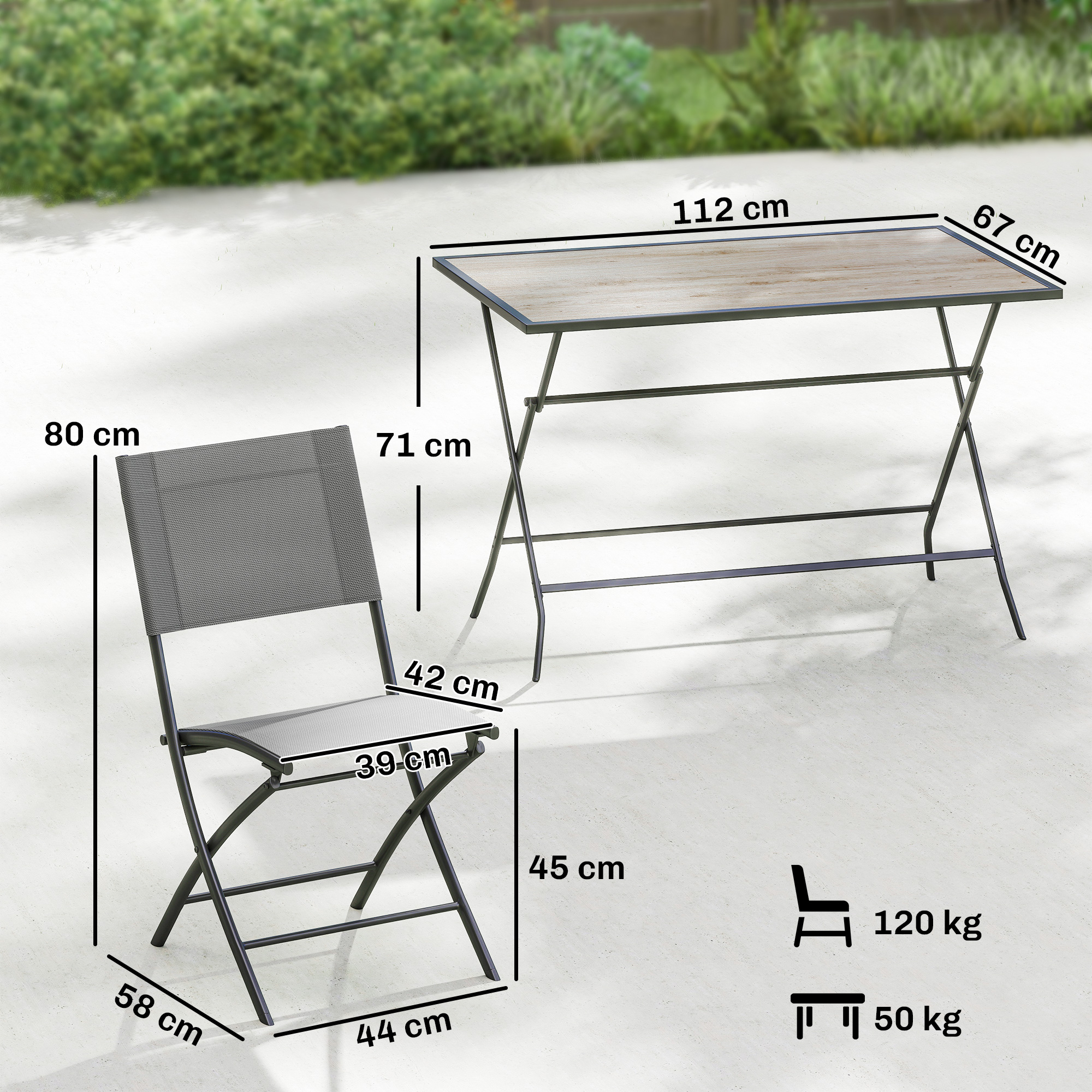 Gartenmöbel Set Klappbar Sitzgruppe 5-teilig Tisch mit 4 Atmungsaktiven Stühlen Holzoptik Platzsparend