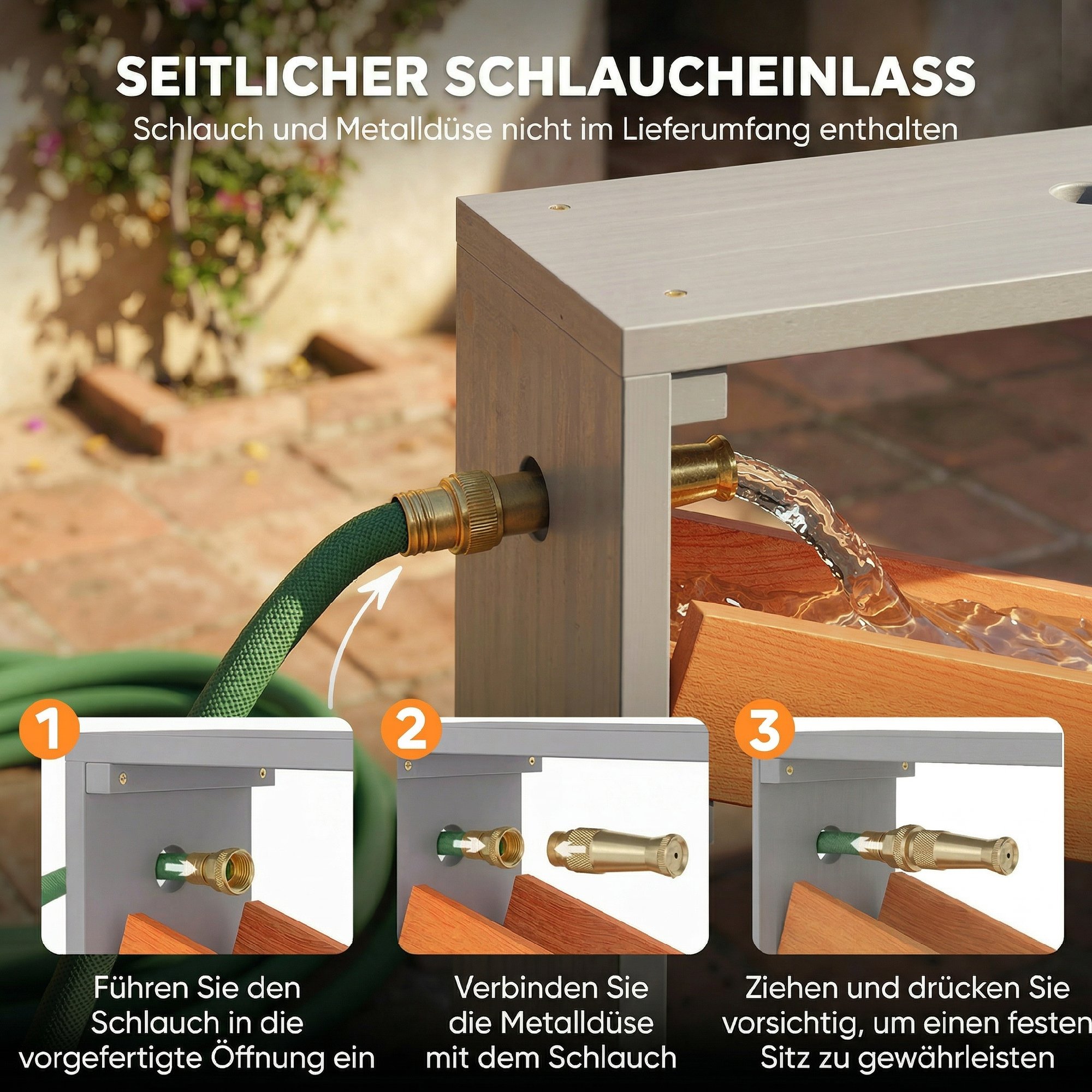Sand Wasserspieltisch, Holz Wassertisch, Matschtisch mit Wasserbahn, 2 Becken Sandkastentisch für 3-8 Jahre Kinder Grau